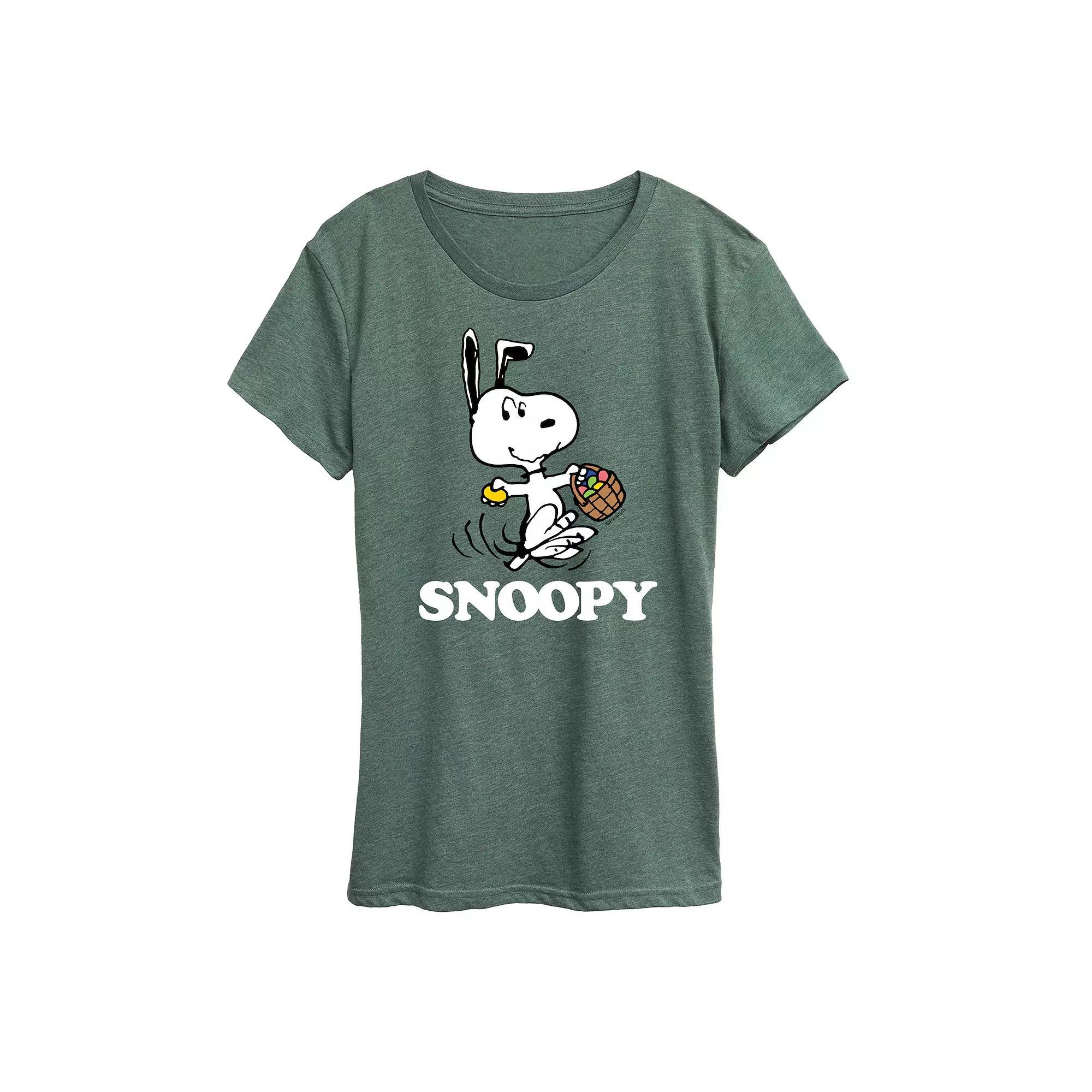 Women's Peanuts Snoopy Easter Basket Graphic Tee, Size: Large, Grey Royal Blue Product Image