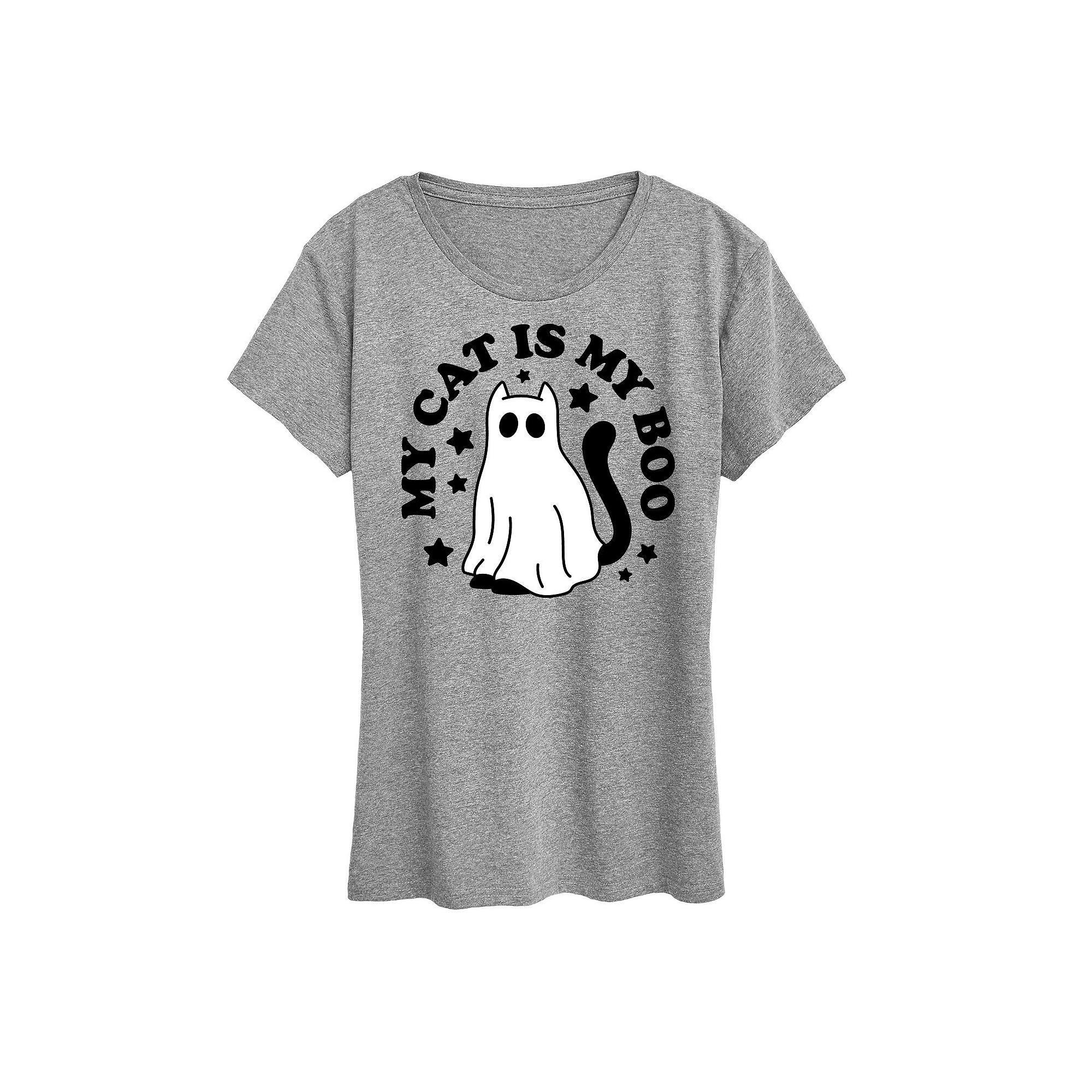 Womens My Cat Is My Boo Graphic Tee Grey Gray Product Image