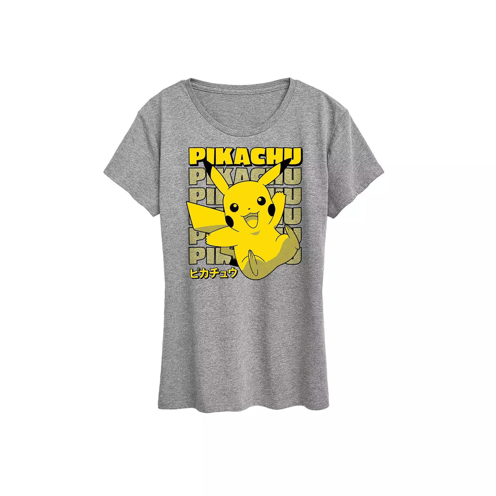 Womens Pokemon Pikachu Stack Graphic Tee Grey Gray Product Image