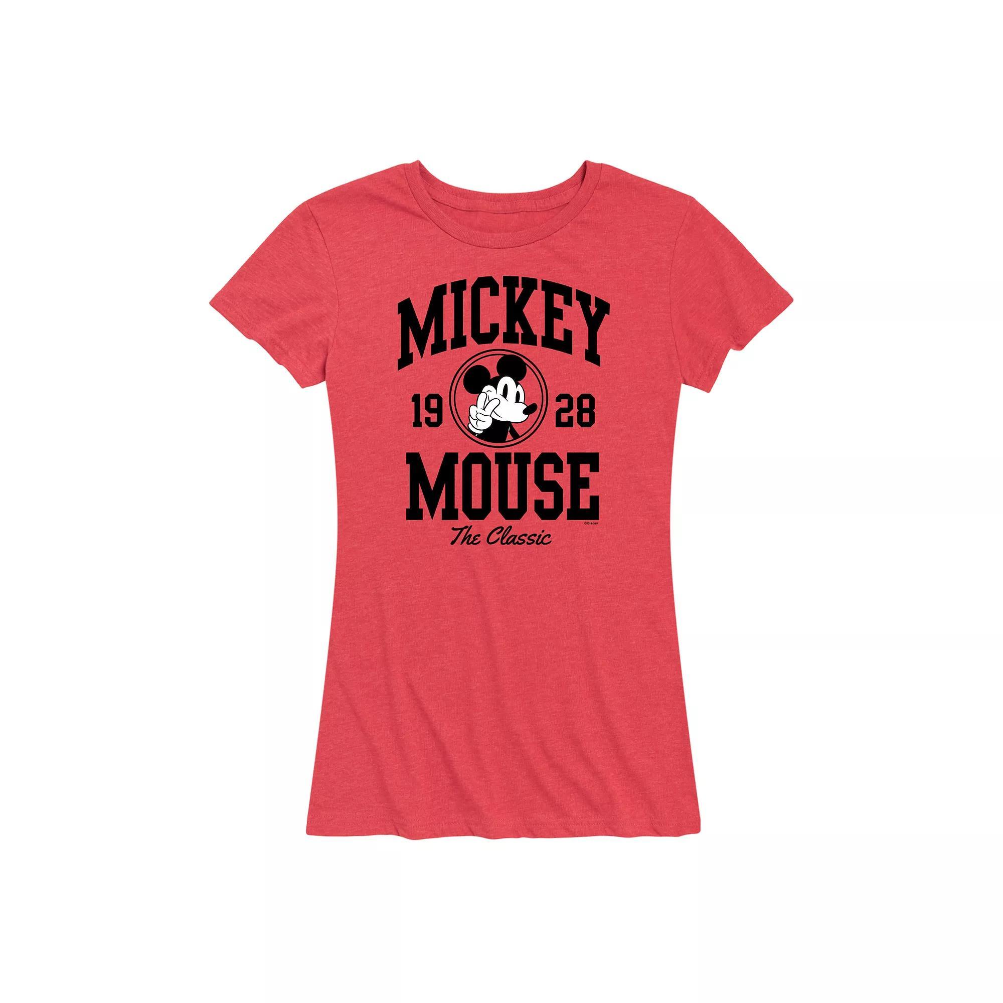 Disneys Mickey Mouse Womens Collegiate Graphic Tee Grey Red Product Image