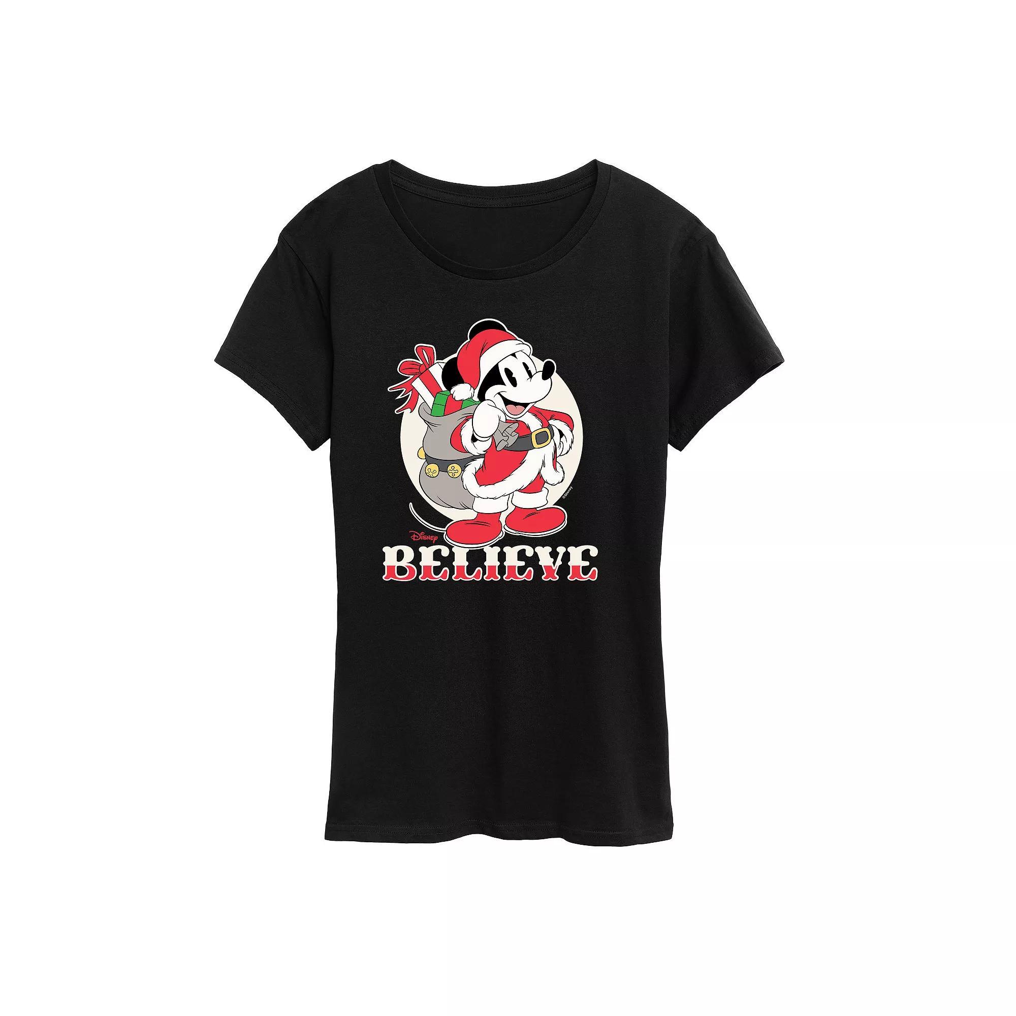 Disney's Mickey Mouse Women's Believe Holiday Graphic Tee, Girl's, Size: XL, Black Product Image