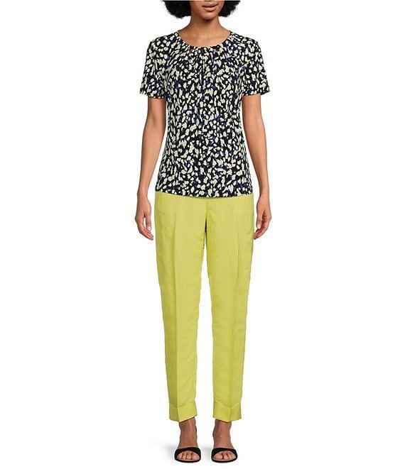 Calvin Klein Linen Blend Mid-Rise Slim Straight Leg Crop Pants Product Image