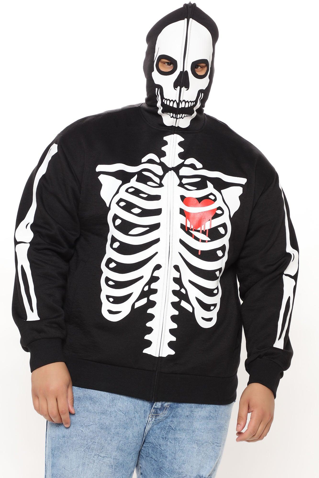 Skull Body Zip Up Hoodie - Black Product Image
