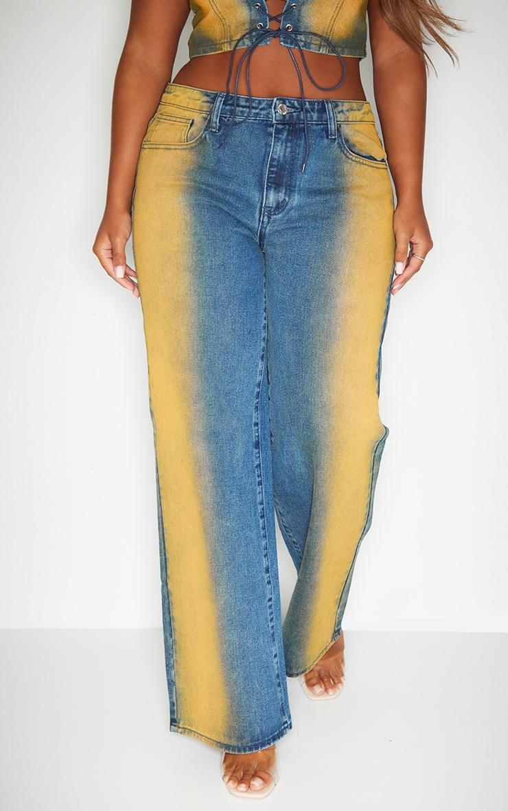 Shape Dark Blue Denim Washed Wide Leg Jeans Product Image