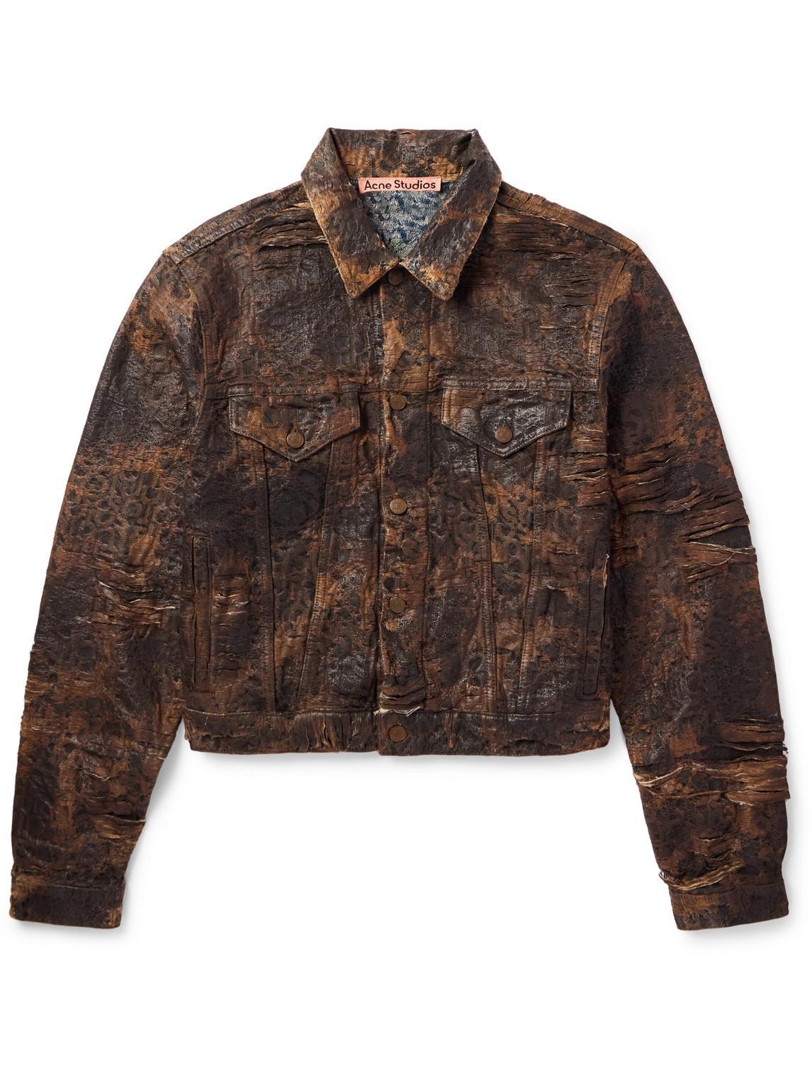 ACNE STUDIOS Mens Spread-collar Distressed Regular-fit Denim Jacket Brown Product Image