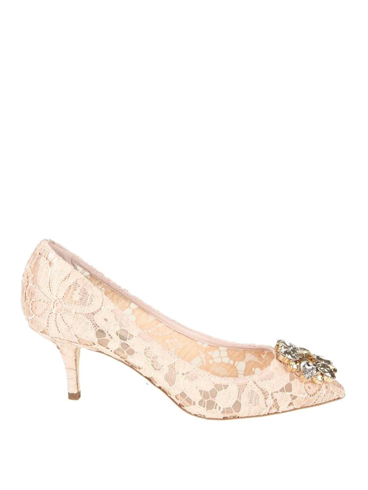 DOLCE & GABBANA Bellucci Apricot Lace Jewel Pumps In Color Carne Y Neutral Product Image