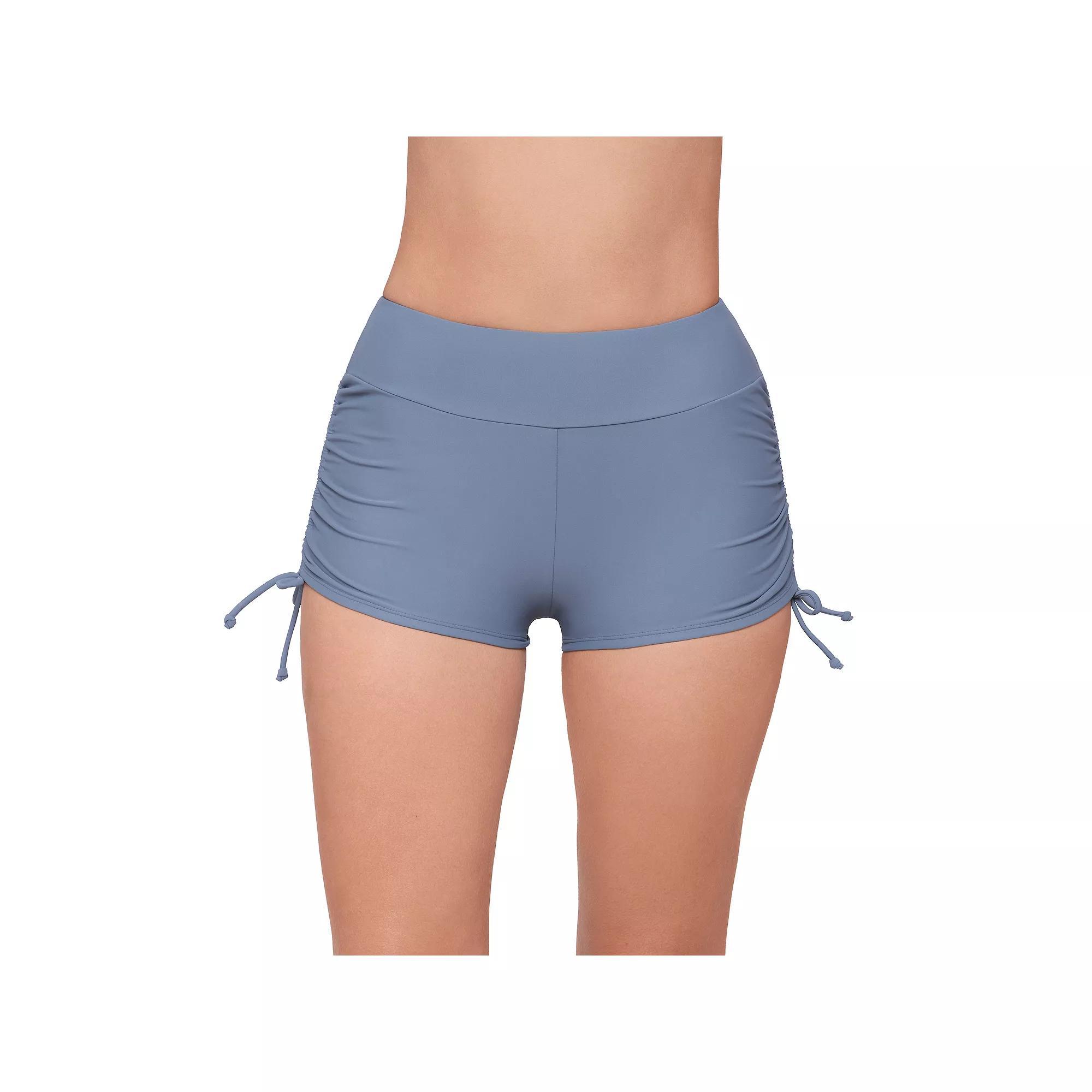Women's ECO BEACH Side-Ruched Swim Shorts, Size: Small, Grey Product Image