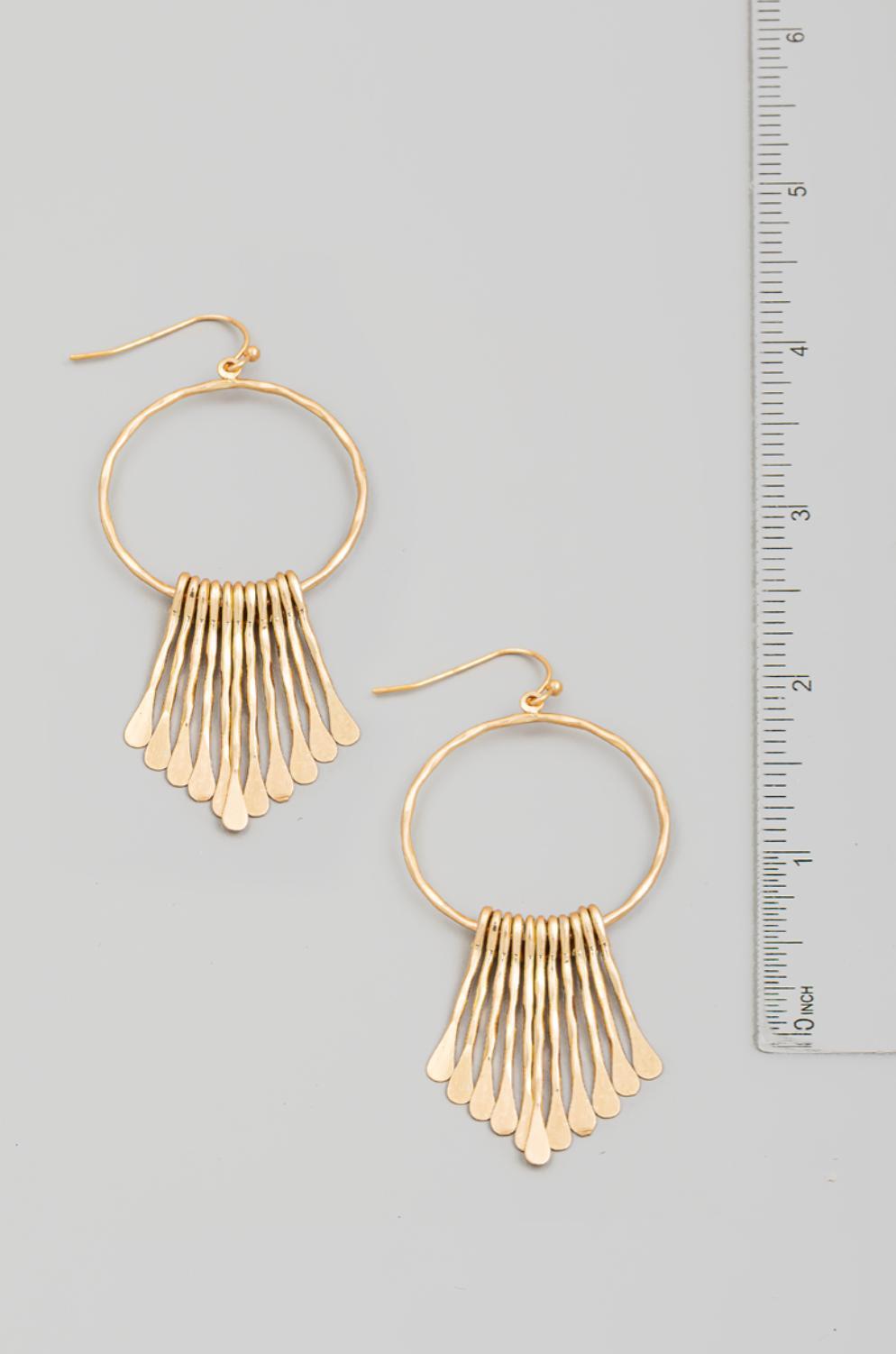 Hammered Bar Charms Hoop Drop Earrings Product Image