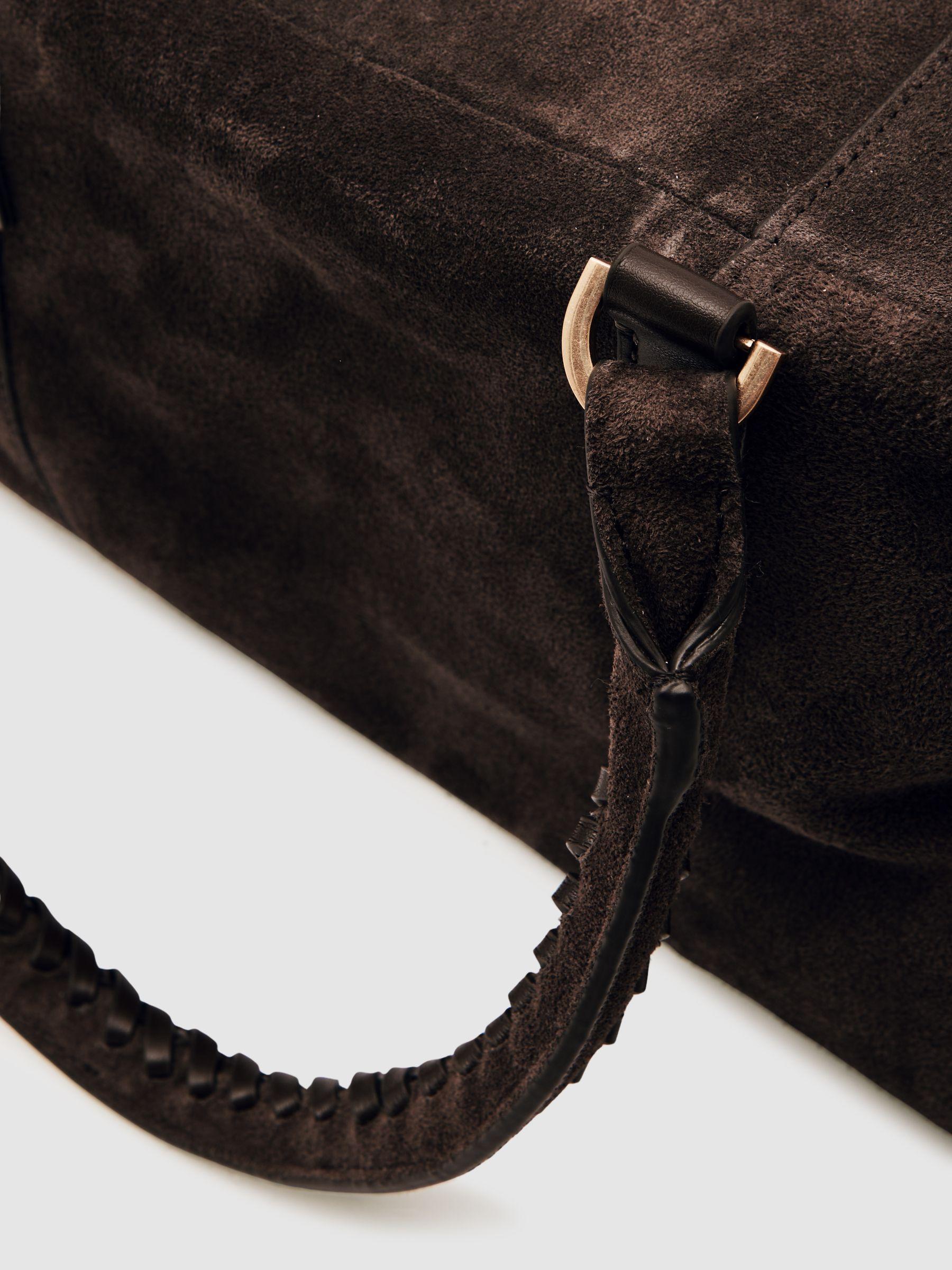 Suede Braided-Strap Bowling Bag in Chocolate Product Image