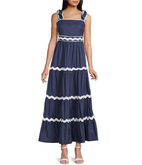 TCEC Ricrac Trim Poplin Square Neck Pleated Maxi Dress Product Image