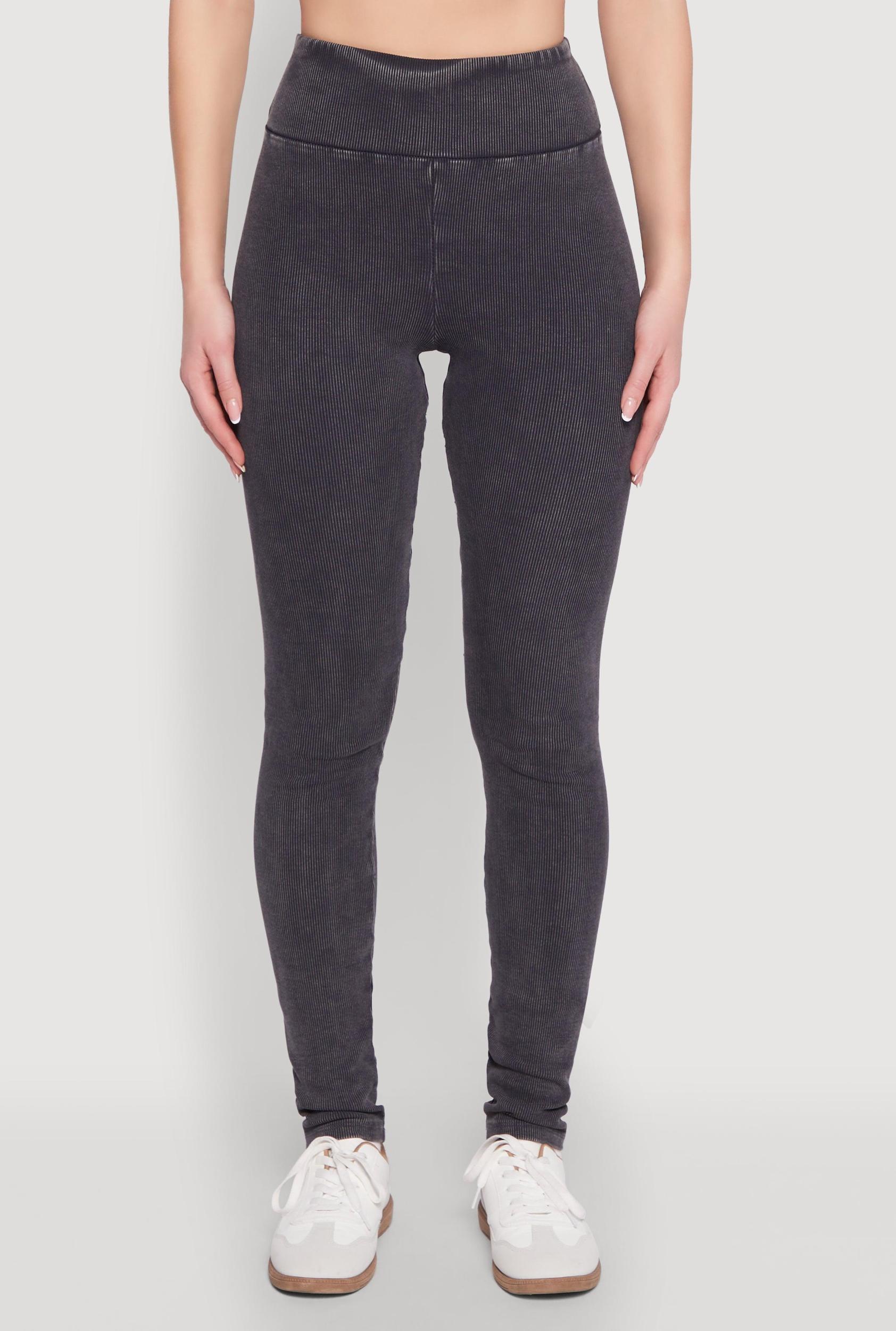 Womens High Waisted Mineral Wash Rib Knit Leggings Product Image