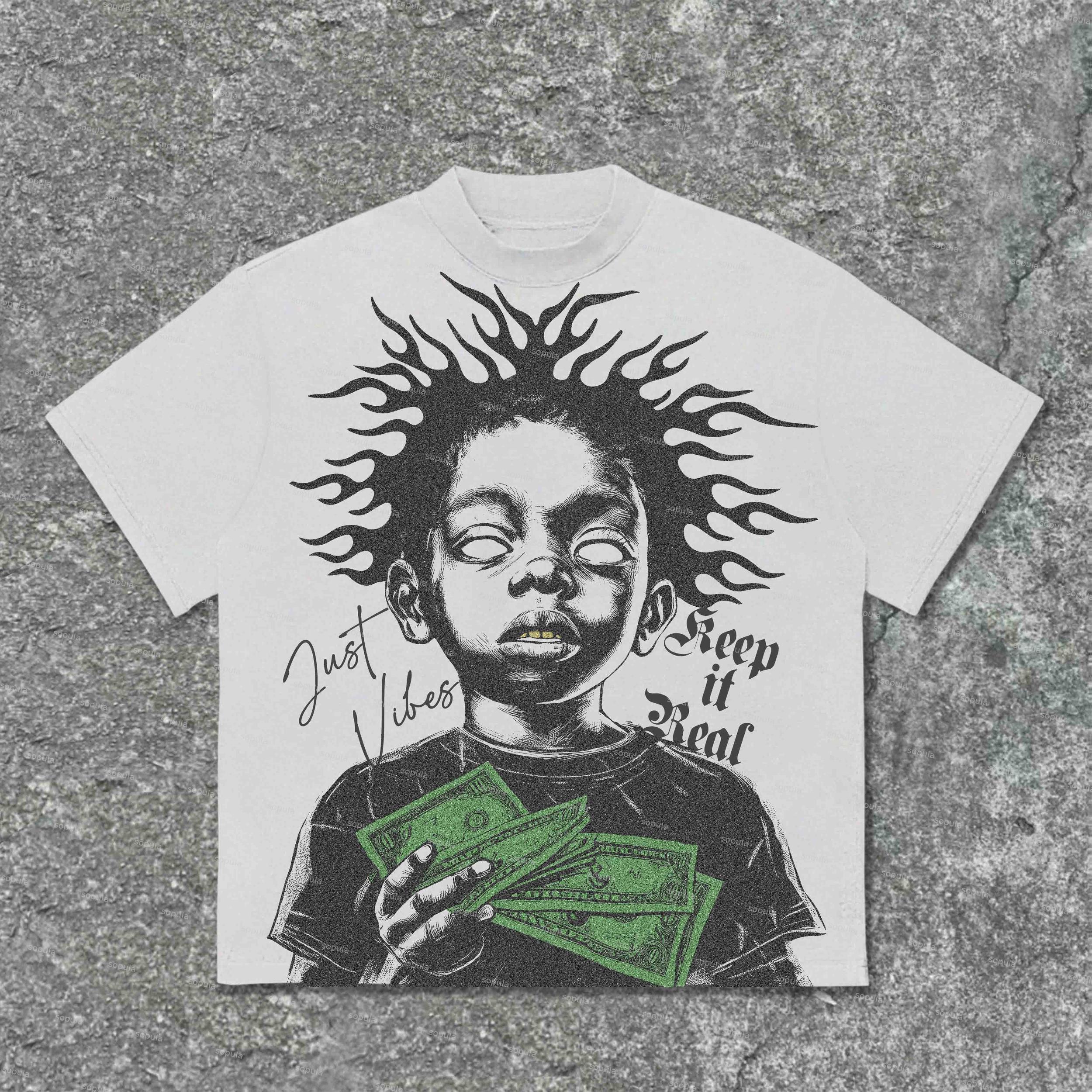 Street Expression Attitude Get Money Cotton T-Shirt Product Image