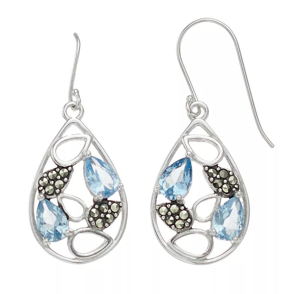 Tori Hill Sterling Silver Marcasaite & Blue Glass Drop Earrings, Women's Product Image