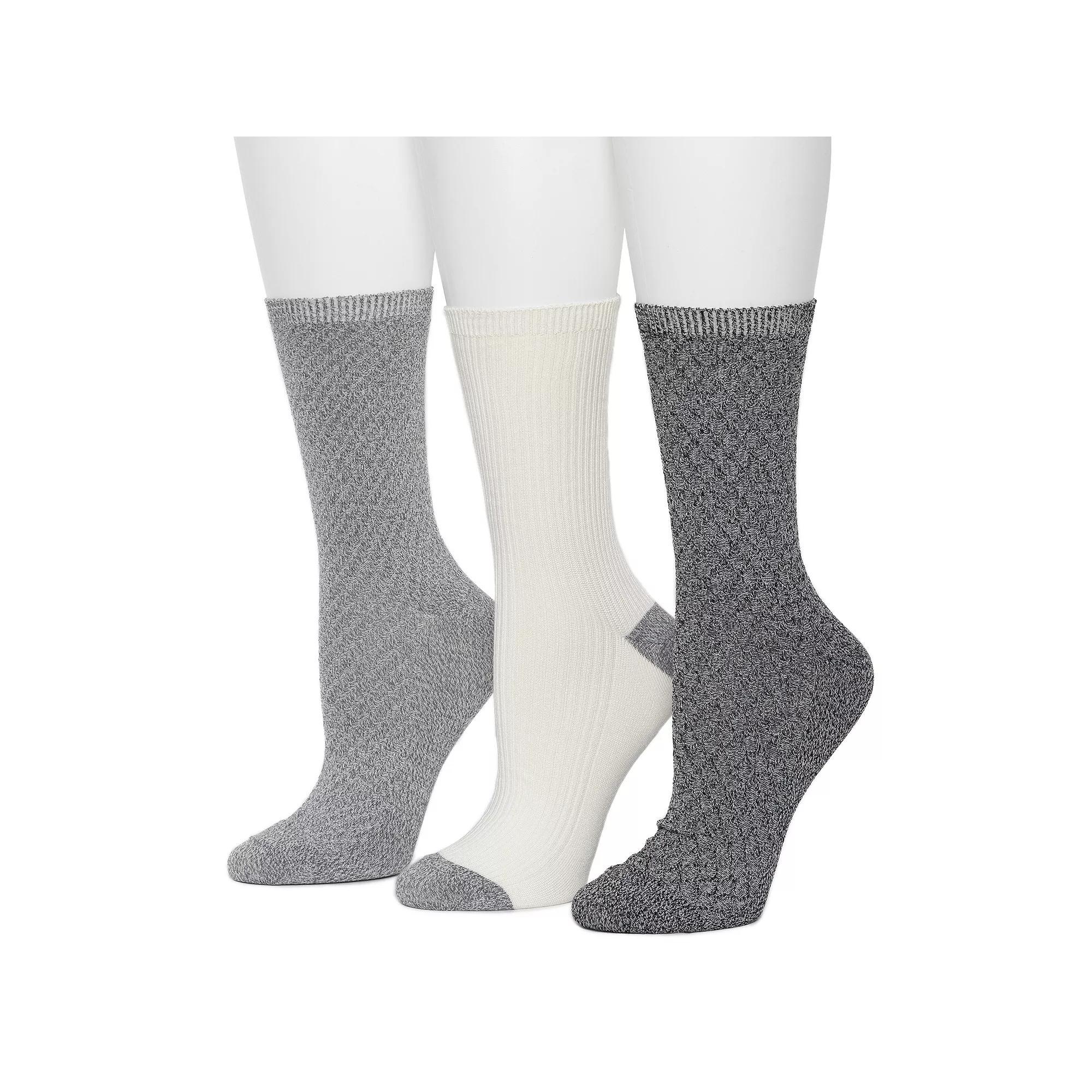 Womens Cuddl Duds Plushfill Midweight Smocking Stitch Crew Socks 3-Pair Pack Product Image