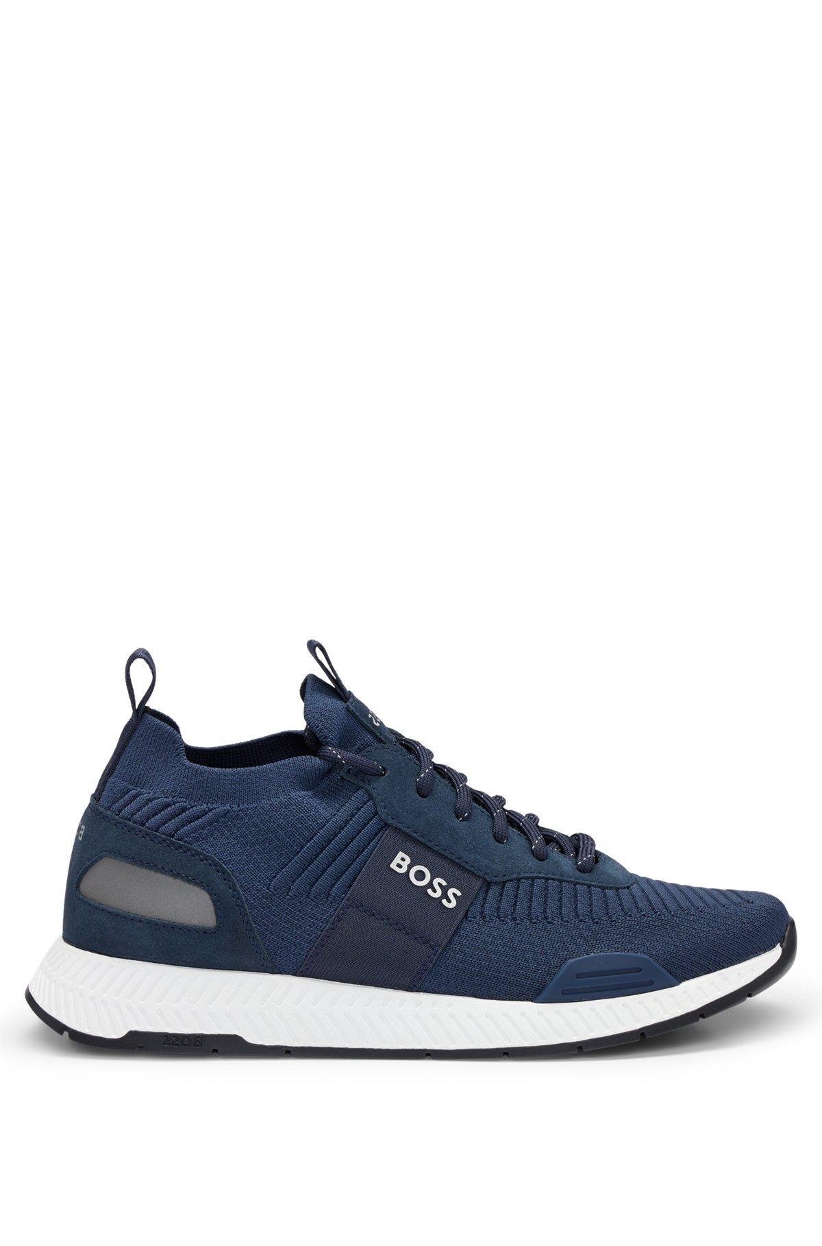 Knitted-upper trainers with branding and suede trims Product Image