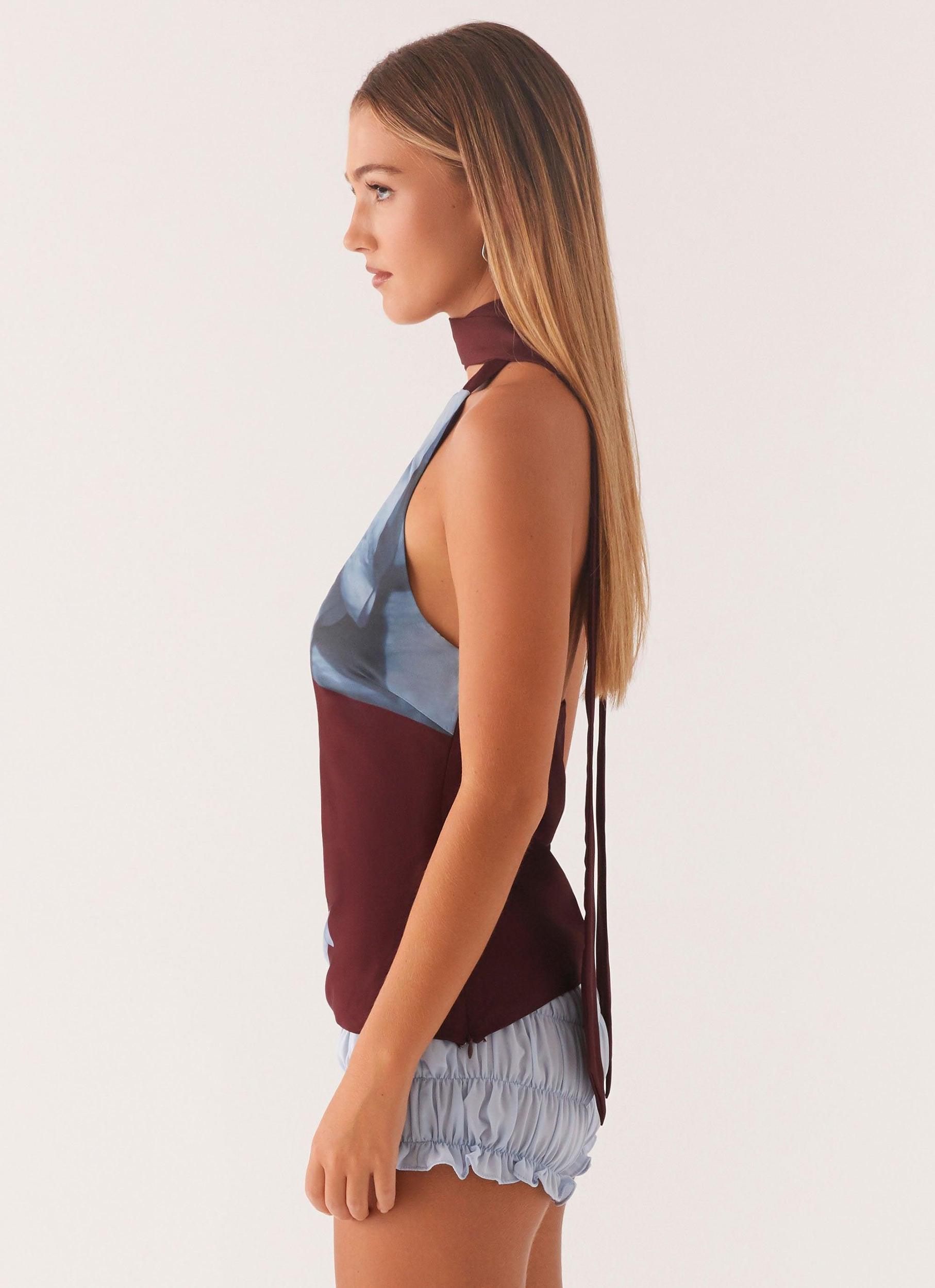 Catarina Halter Top - Maroon Print Product Image