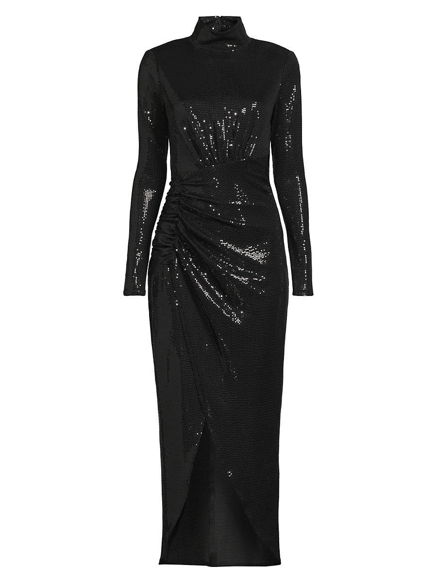 Womens Sequin Draped Long-Sleeve Cocktail Dress Product Image