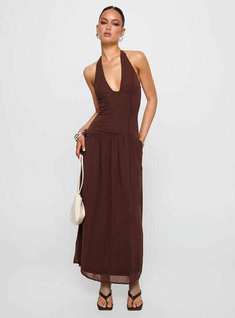 Chestnut Drop Waist Maxi Dress Brown Product Image
