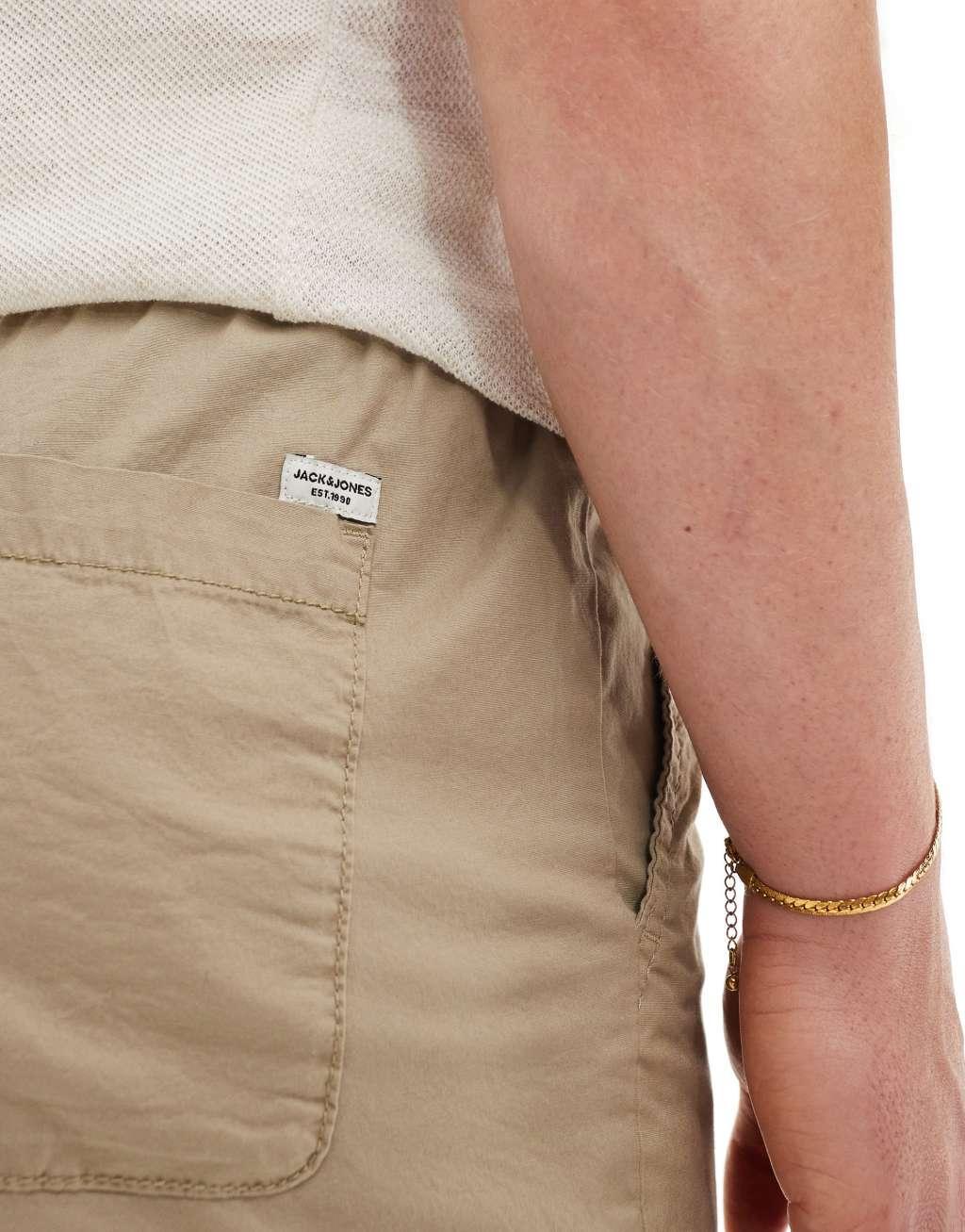 Jack & Jones chino shorts with drawstring waist shorts in beige Product Image