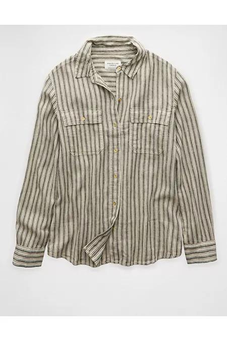 AE Weekend Vibes Linen-Blend Long-Sleeve Button-Up Shirt Women's Product Image
