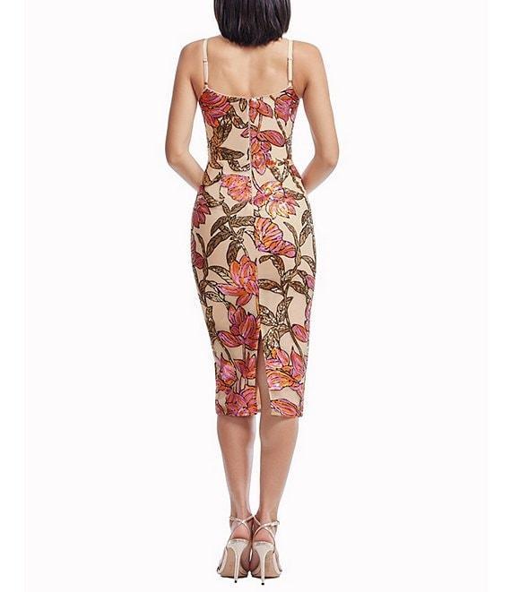Dress the Population Blakely Sweetheart Neck Sleeveless Floral Sequin Mesh Midi Dress Product Image