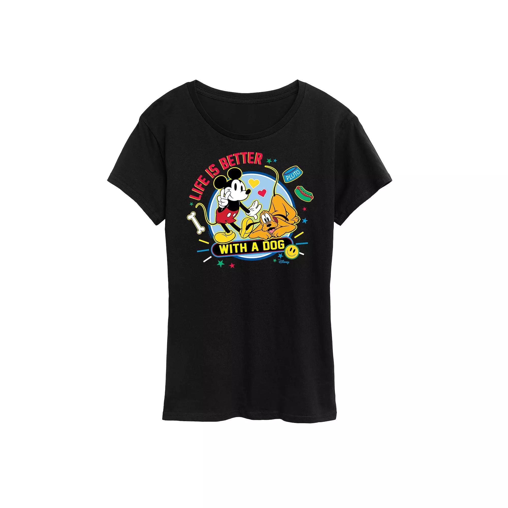 Disneys Mickey Mouse & Pluto Womens Life Is Better With A Dog Graphic Tee Product Image