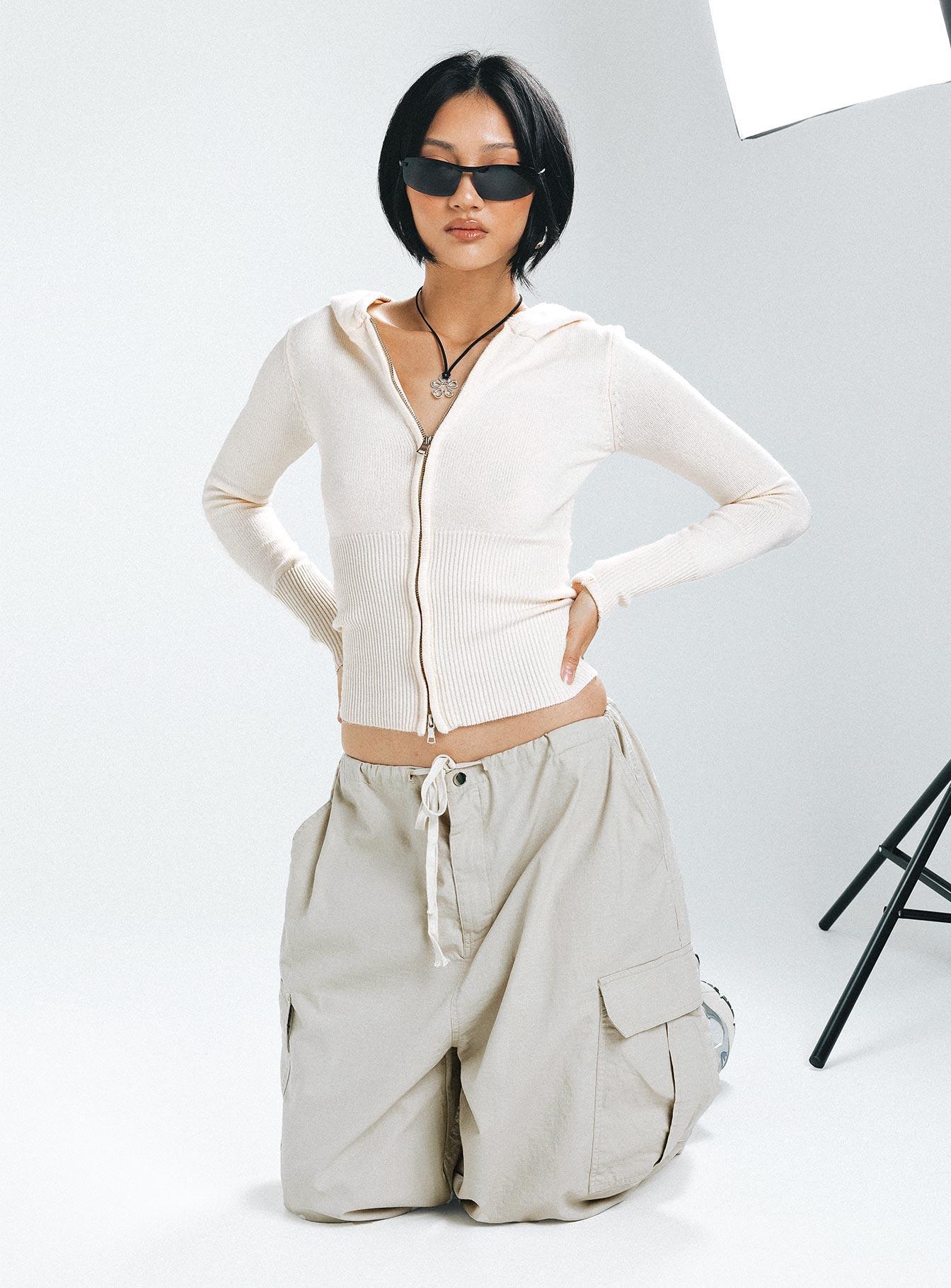 Elingford Zip Up Hooded Sweater Cream Product Image