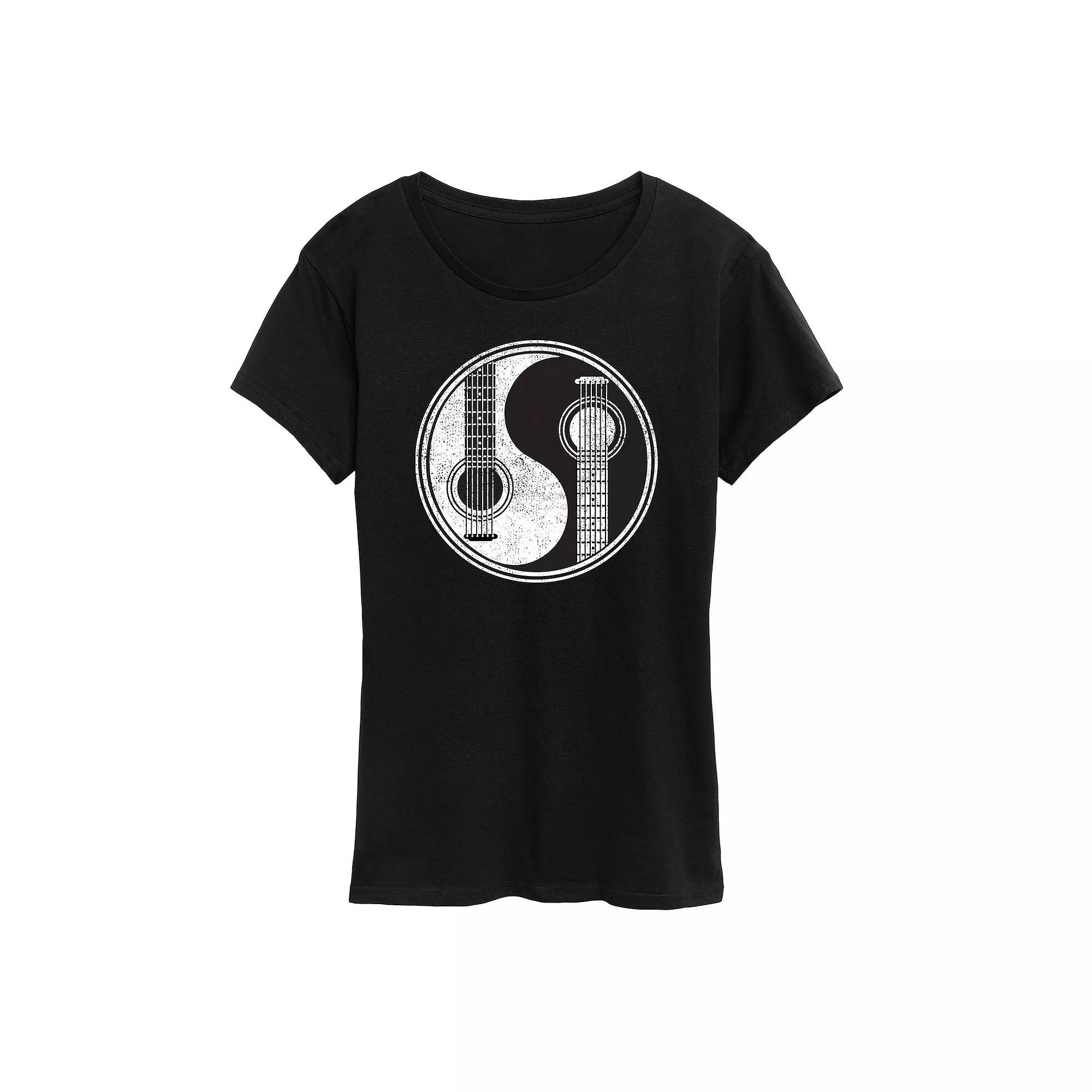 Womens Yin Yang Guitar Graphic Tee Grey Red Product Image