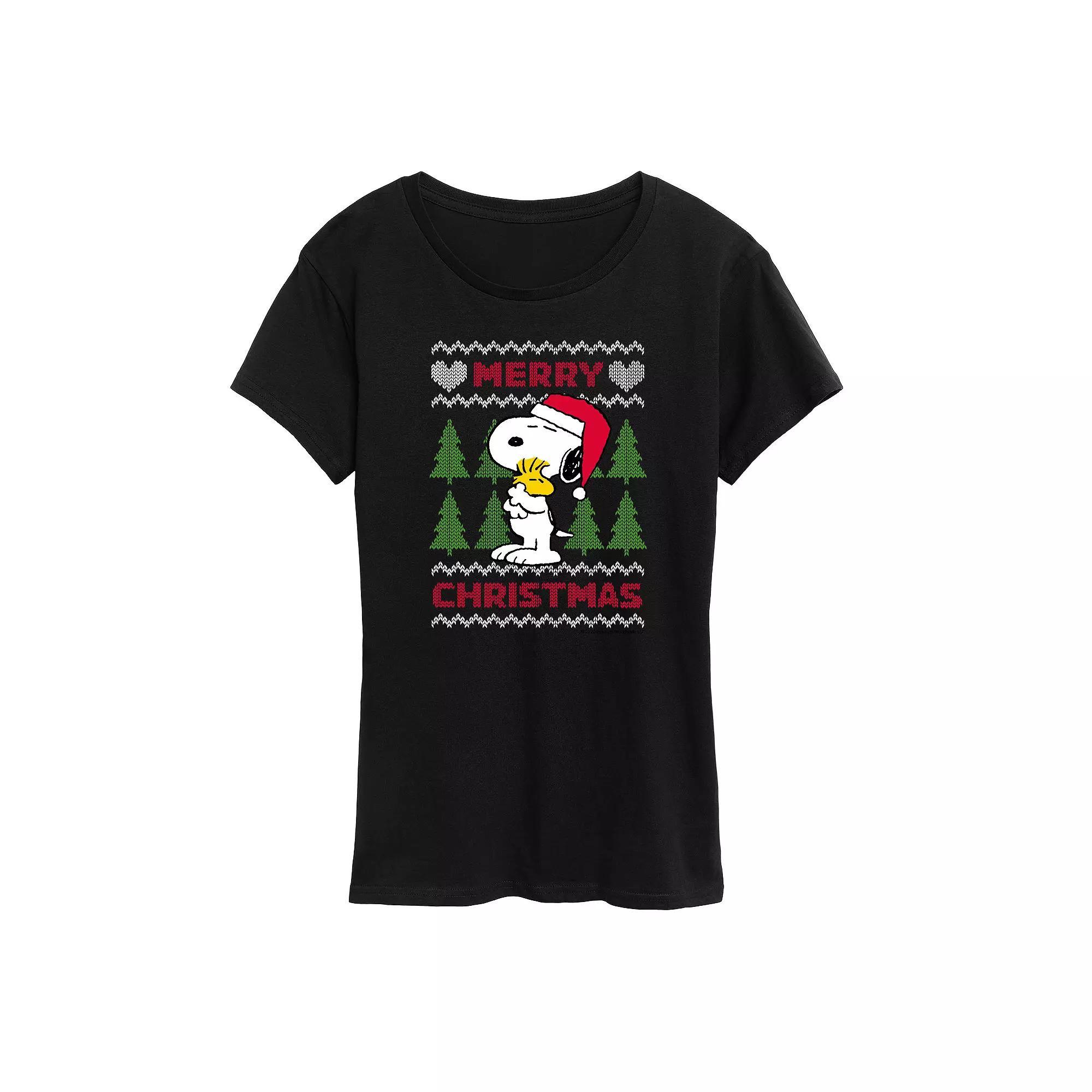 Womens Peanuts Snoopy Christmas Sweater Graphic Tee Product Image