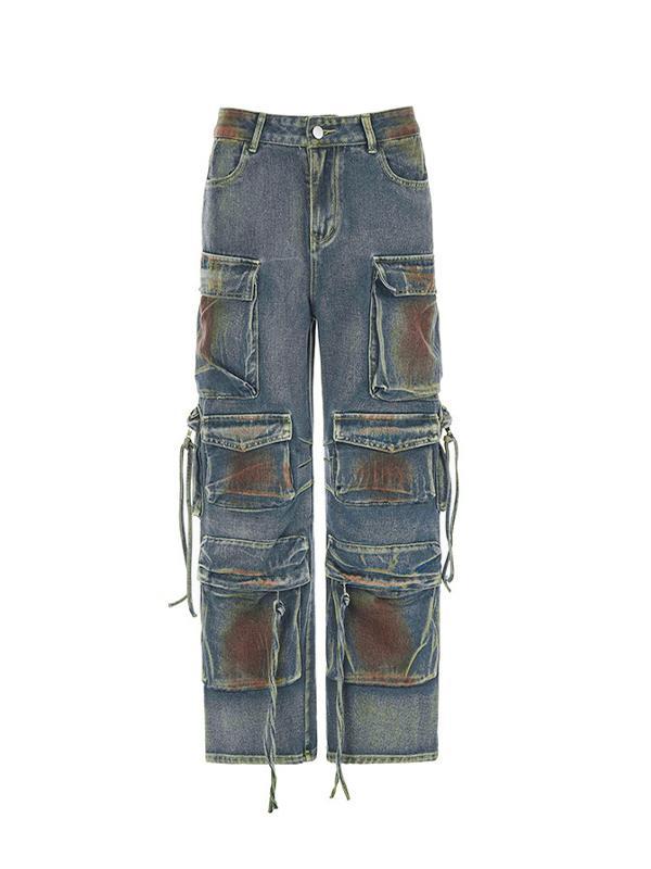 Vintage Tie Dye Multi Pocket Cargo Jeans Product Image