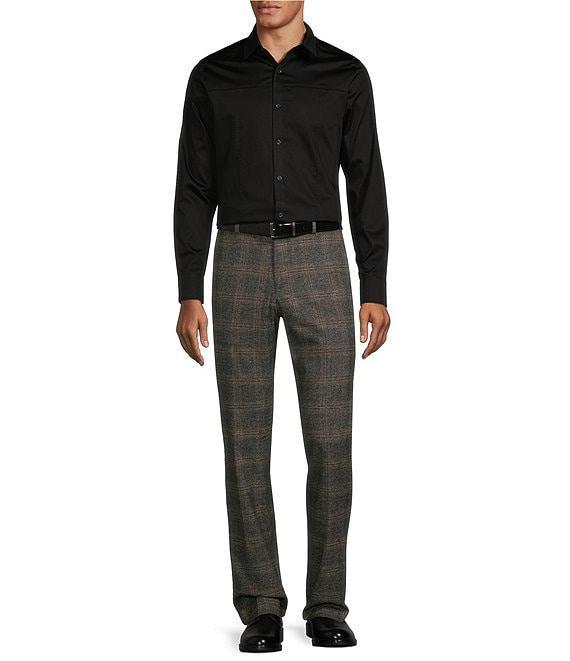 Murano Slim Fit Pieced Solid Spread Collar Long Sleeve Woven Shirt Product Image