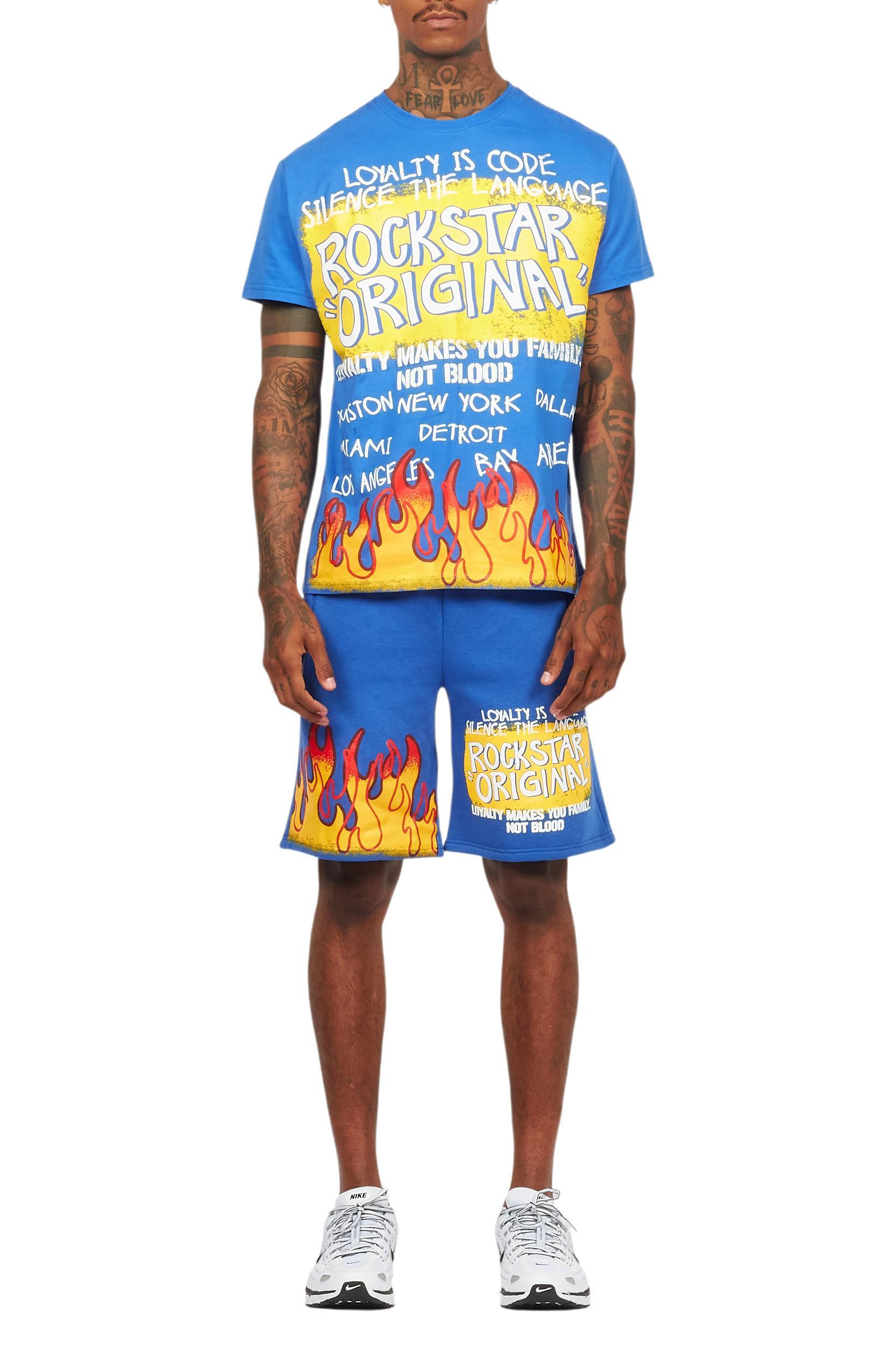 Beno Royal Blue Graphic T-Shirt Short Set Male Product Image