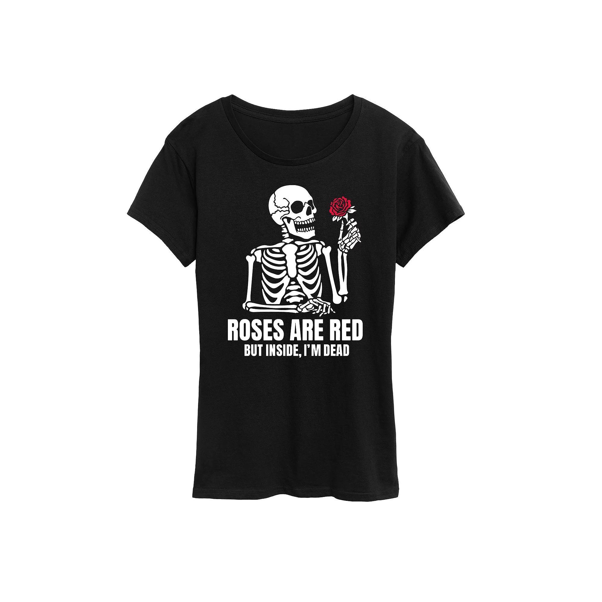 Women's Roses Red Inside Dead Graphic Tee, Size: Large, Black Product Image
