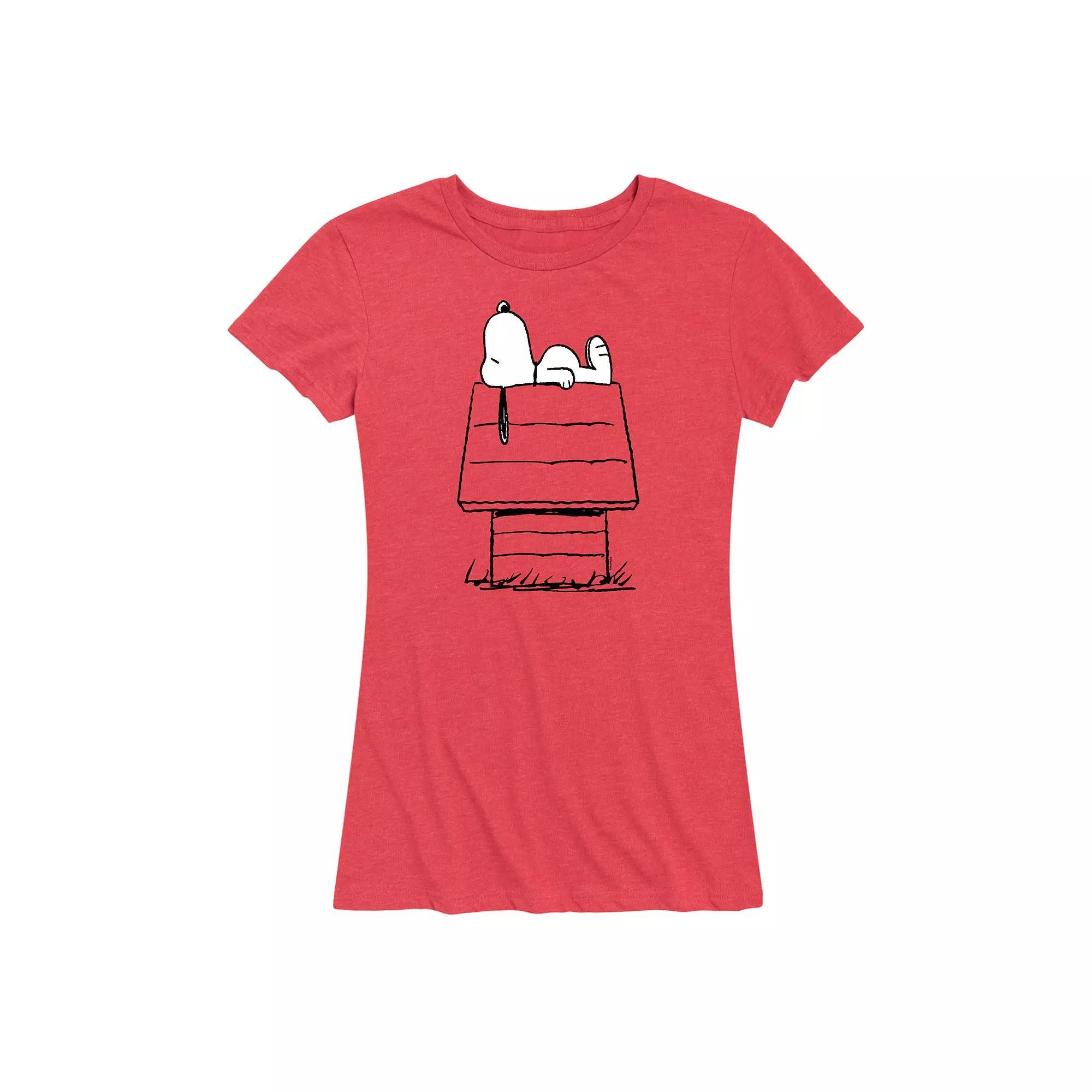Womens Peanuts Snoopy On Doghouse Graphic Tee, Girls Grey Red Product Image
