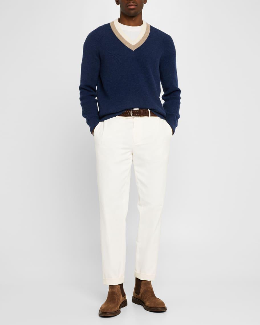 Mens Cashmere Double Varsity Stripe V-Neck Sweater Product Image