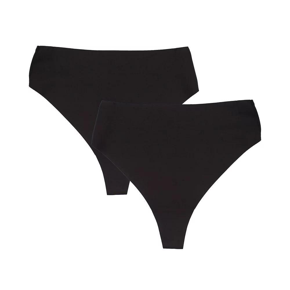 Naomi & Nicole® Shapewear Light Shaping 2-Pack Thong 7538P, Women's, Size: XL, Warm Beige Black Product Image