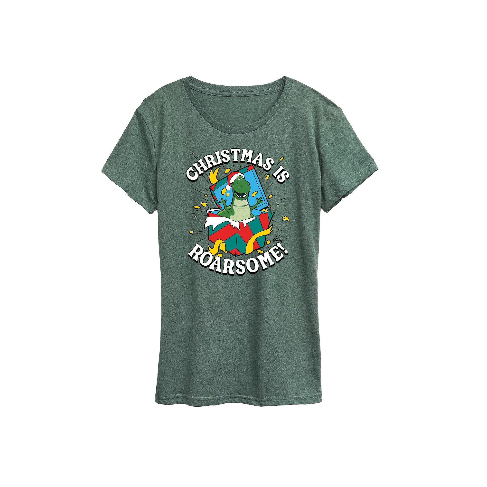 Disney / Pixars Toy Story Womens Christmas Is Roarsome Graphic Tee, Girls Grey Gray Product Image