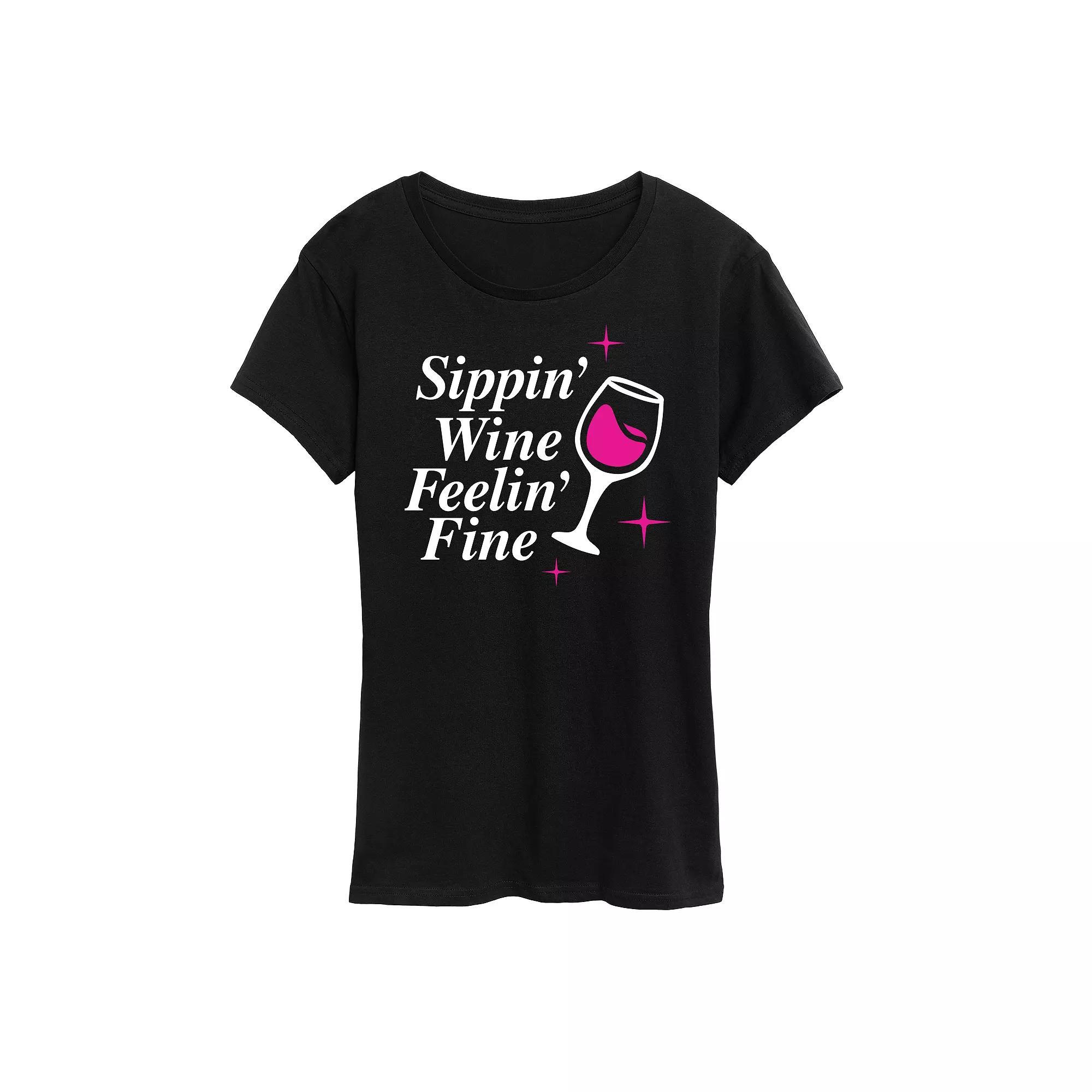 Womens Sippin Wine Feelin Fine Graphic Tee, Girls Product Image