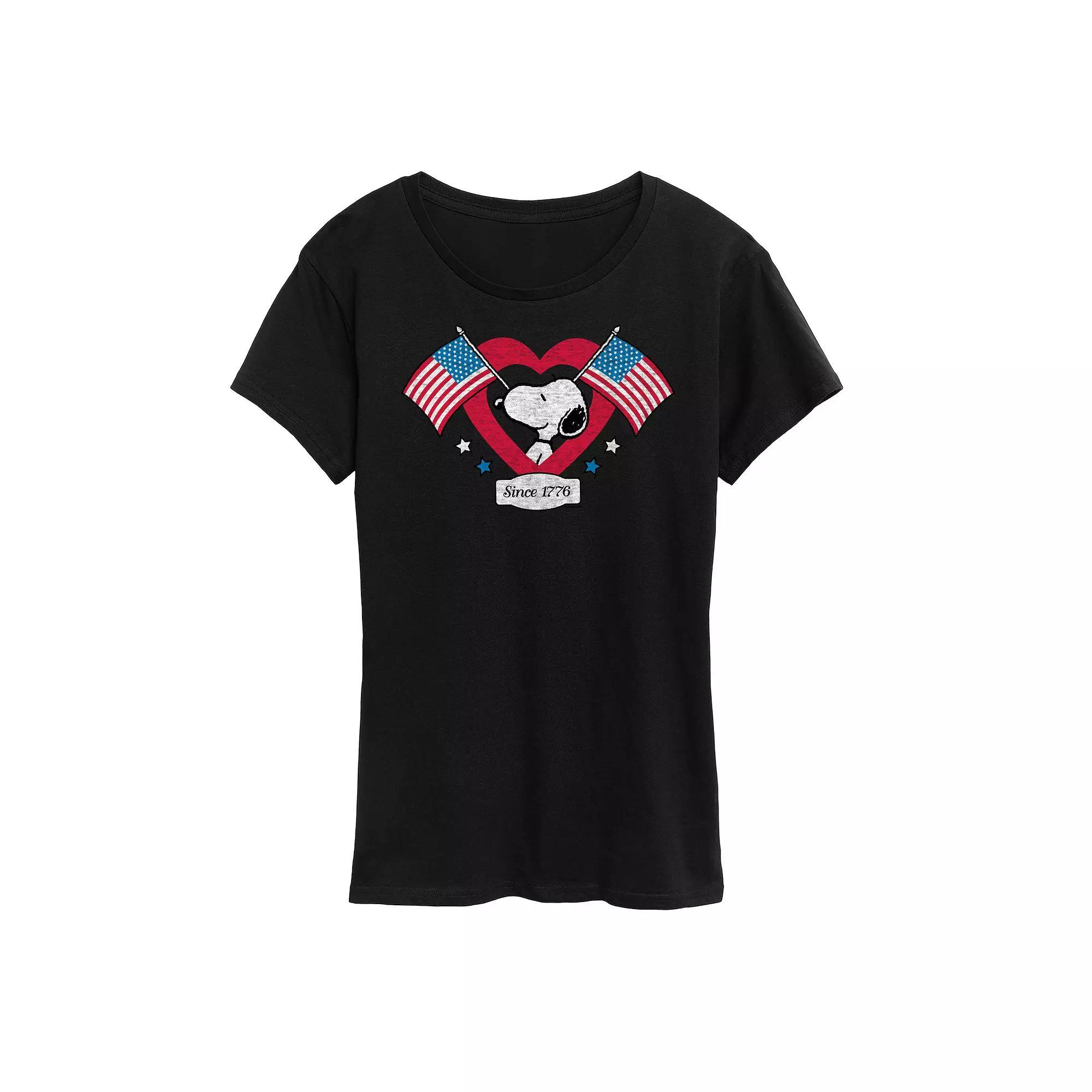 Womens Peanuts Snoopy Since 1776 Flag Heart Graphic Tee Product Image