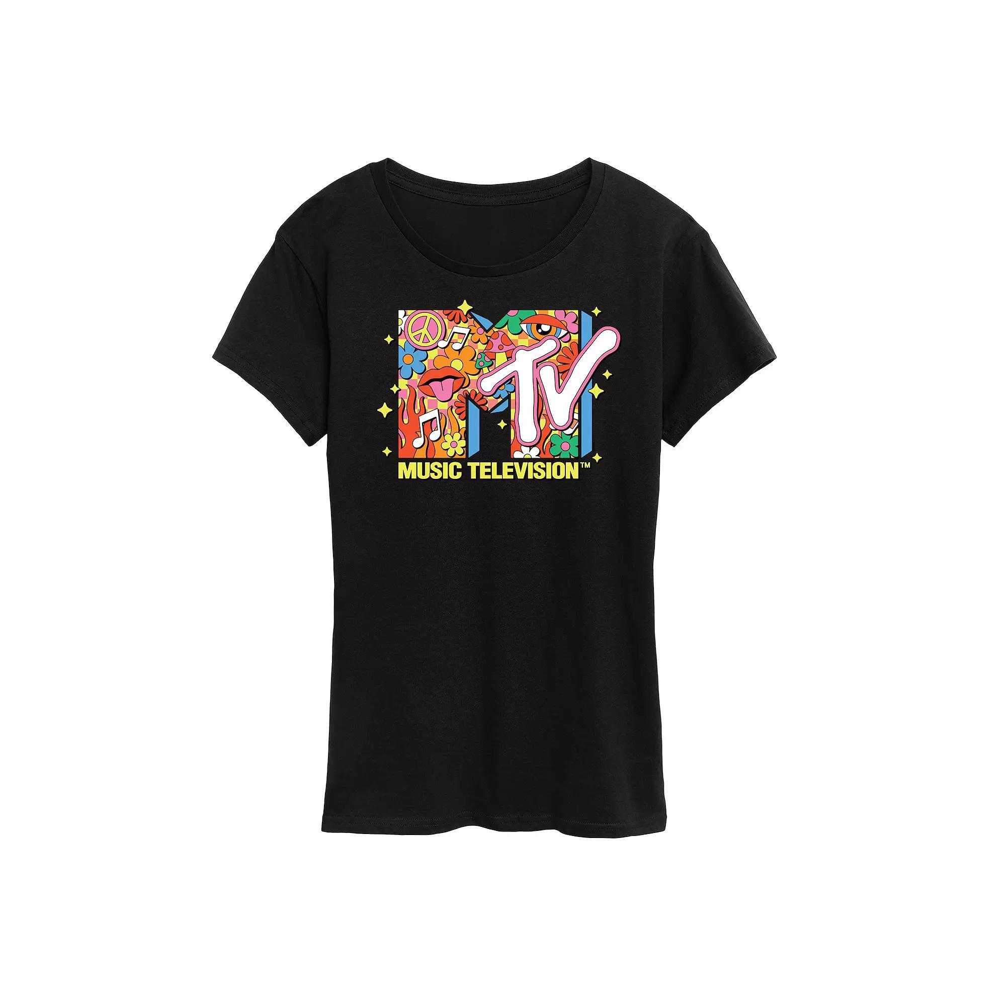 Womens MTV Drawn Floral Logo Graphic Tee Product Image