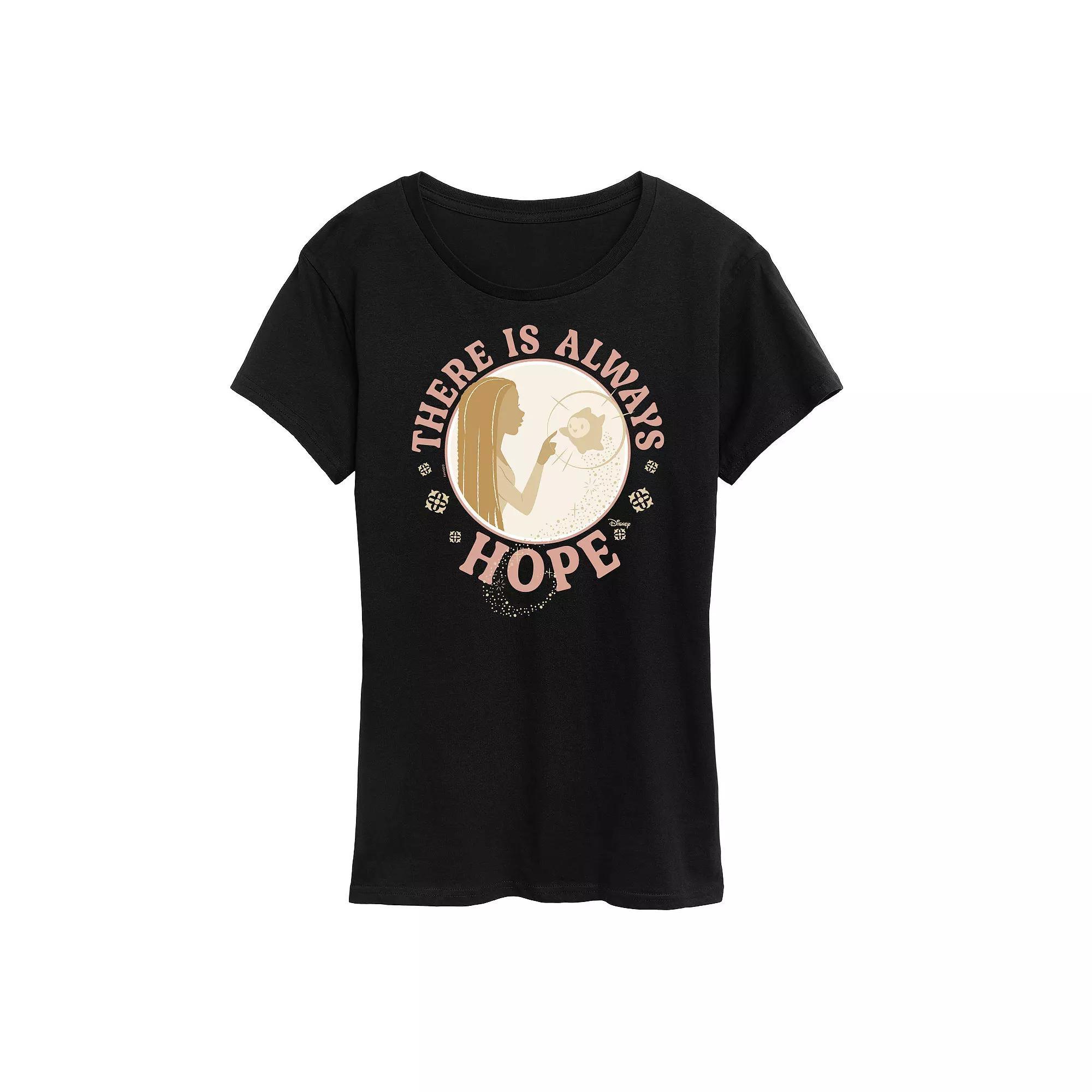 Disneys Wish Asha and Star Womens There Is Always Hope Graphic Tee, Girls Grey Green Product Image