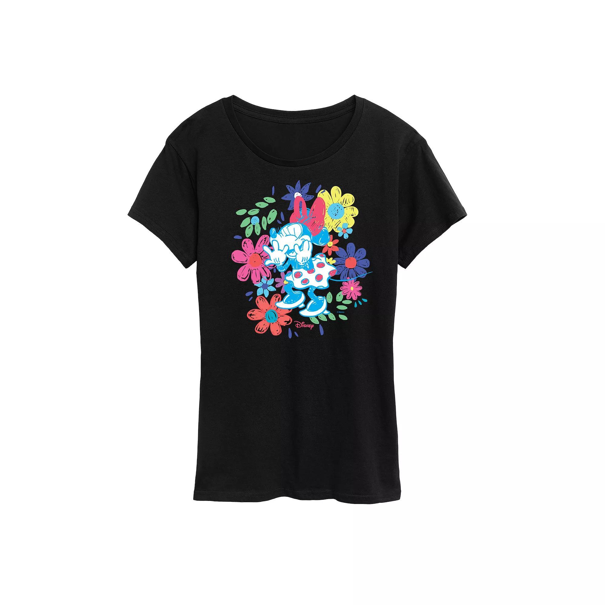 Disney's Minnie Mouse Flowers Graphic Tee, Women's, Size: Small, Black Product Image