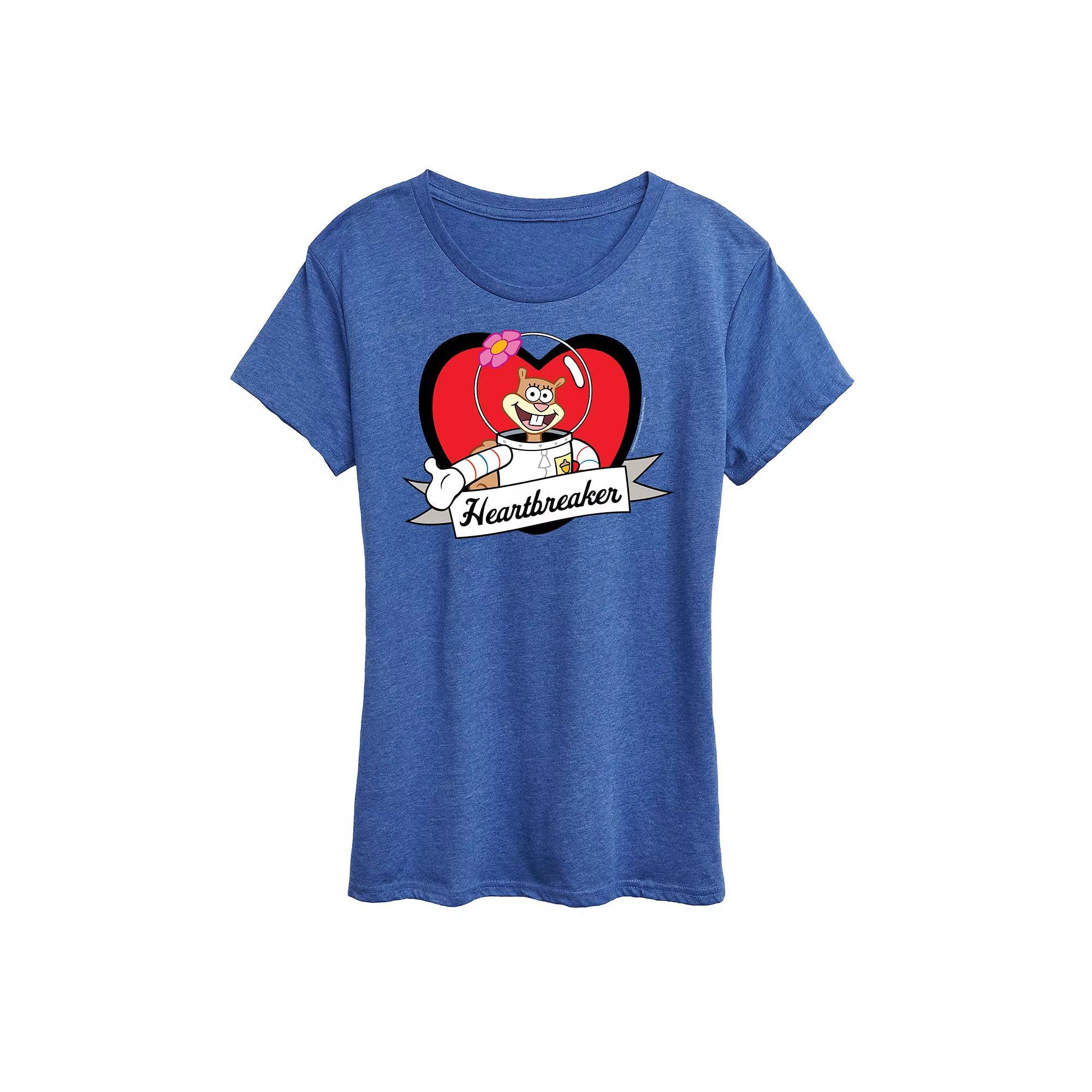 Womens Spongebob Squarepants Sandy Heartbreaker Graphic Tee Grey Royal Blue Product Image