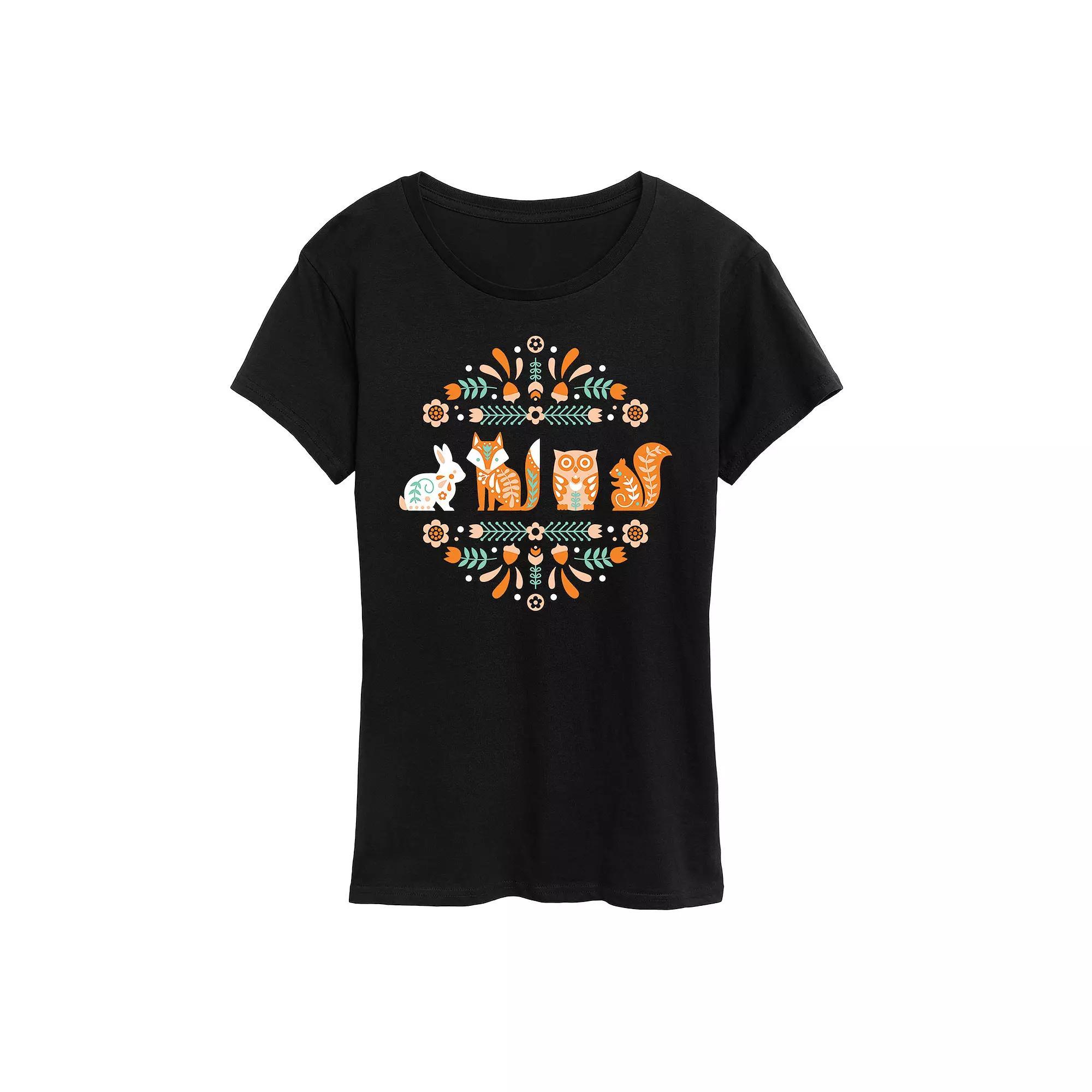 Womens Scandinavian Woodland Creatures Graphic Tee Grey Blue Product Image