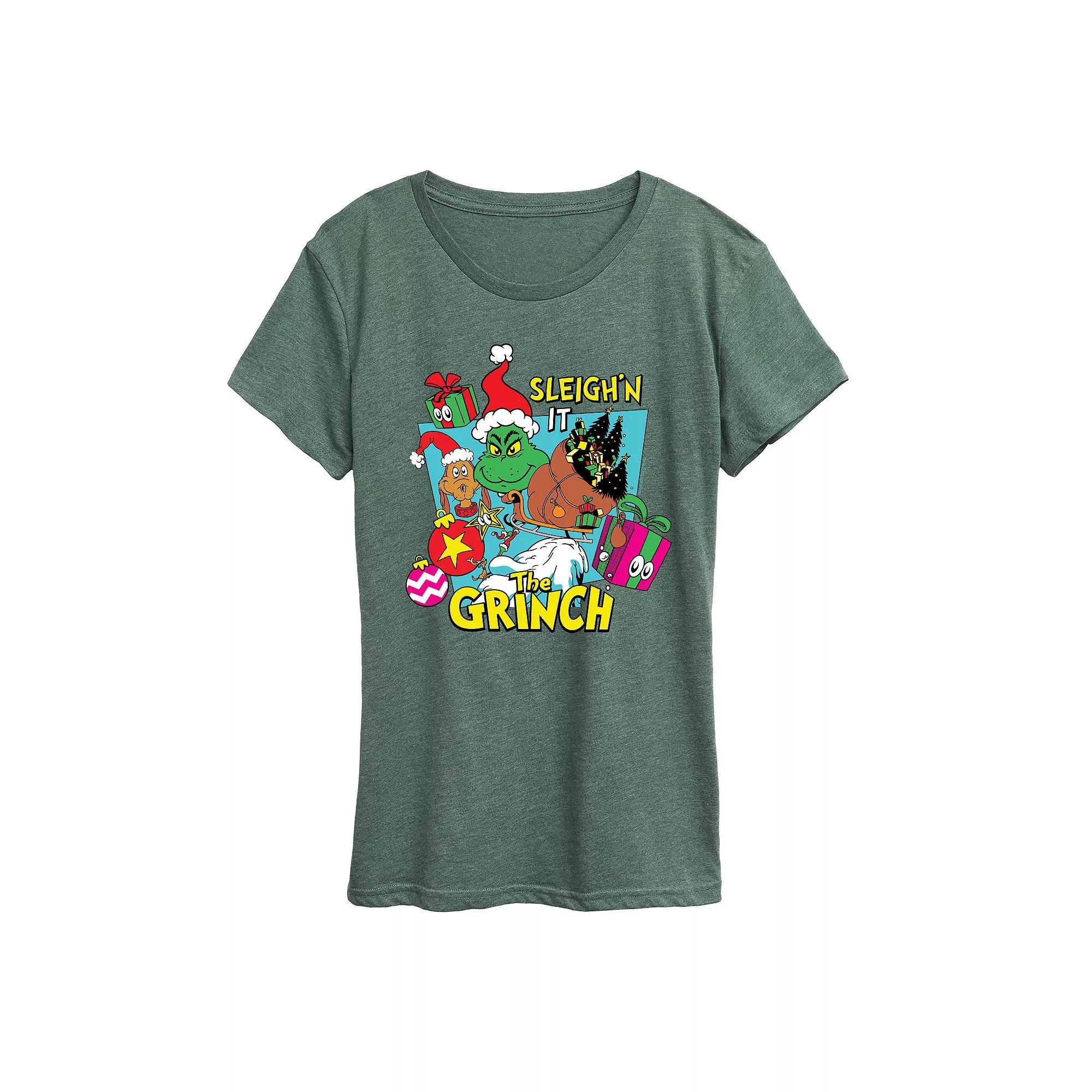 Women's Dr. Seuss The Grinch Sleigh'n It Graphic Tee, Size: XXL, Grey Green Product Image