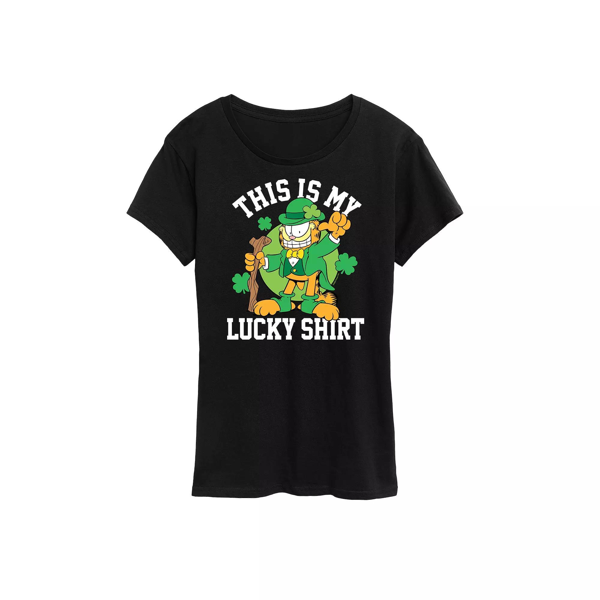 Womens Garfield This Is My Lucky Shirt Graphic Tee Product Image