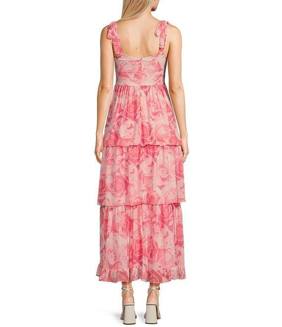 Midnight Doll Tie Sleeve Printed Carefree Corset Detail Tiered Maxi Dress Product Image
