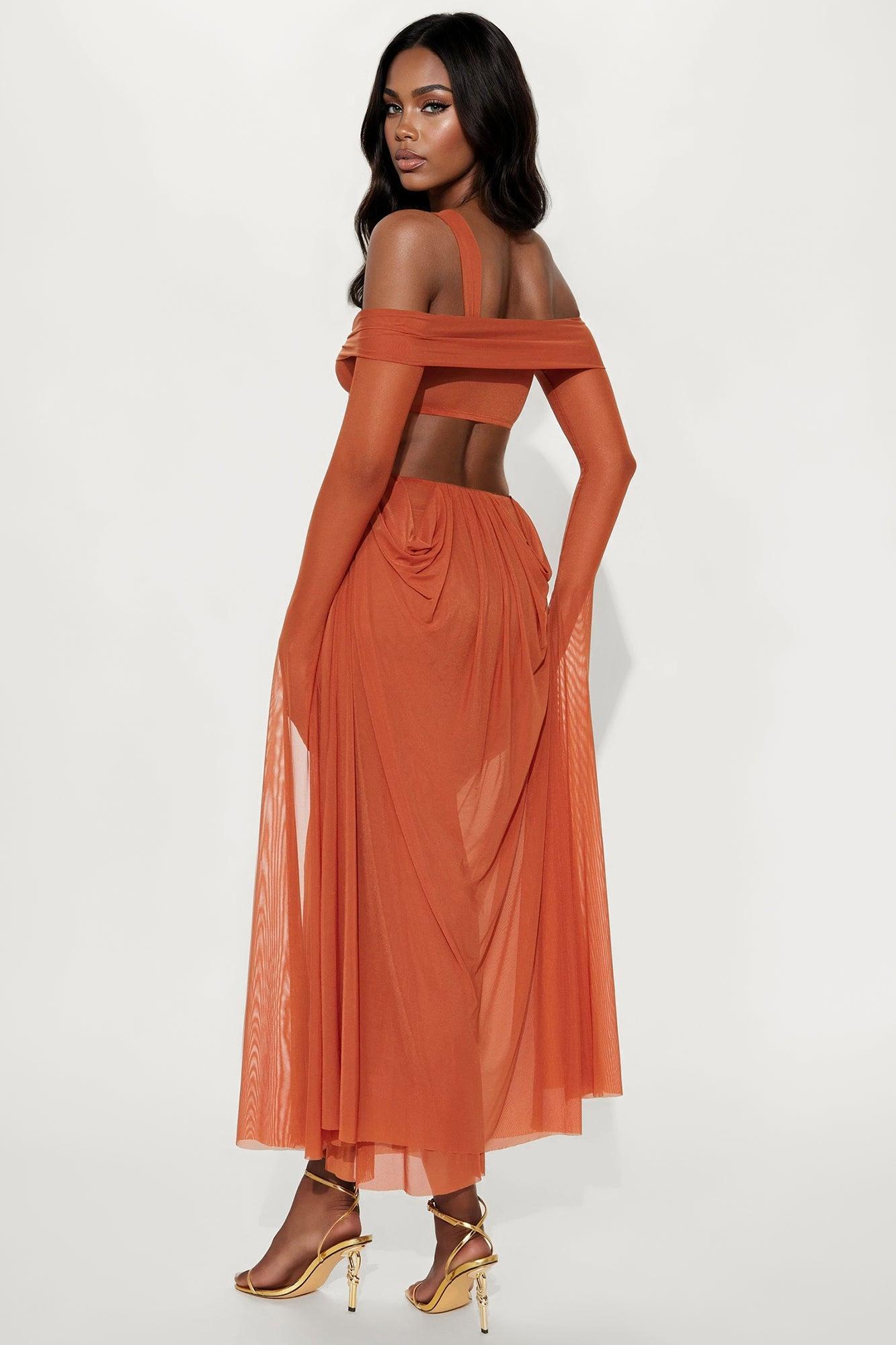 Alora Mesh Maxi Dress - Rust Female Product Image