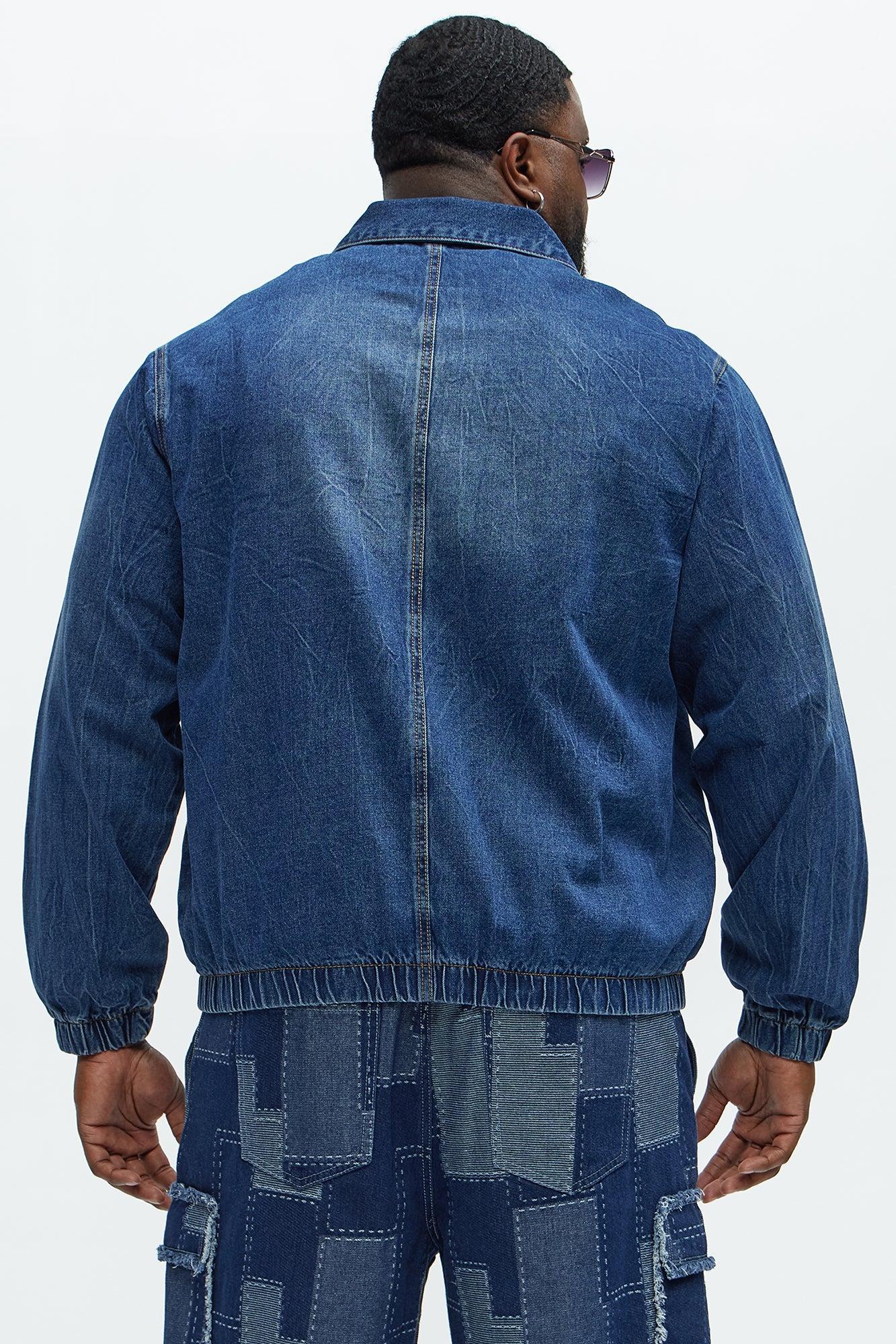 Elastic Waist Vintage Style Denim Jacket - Dark Wash Product Image