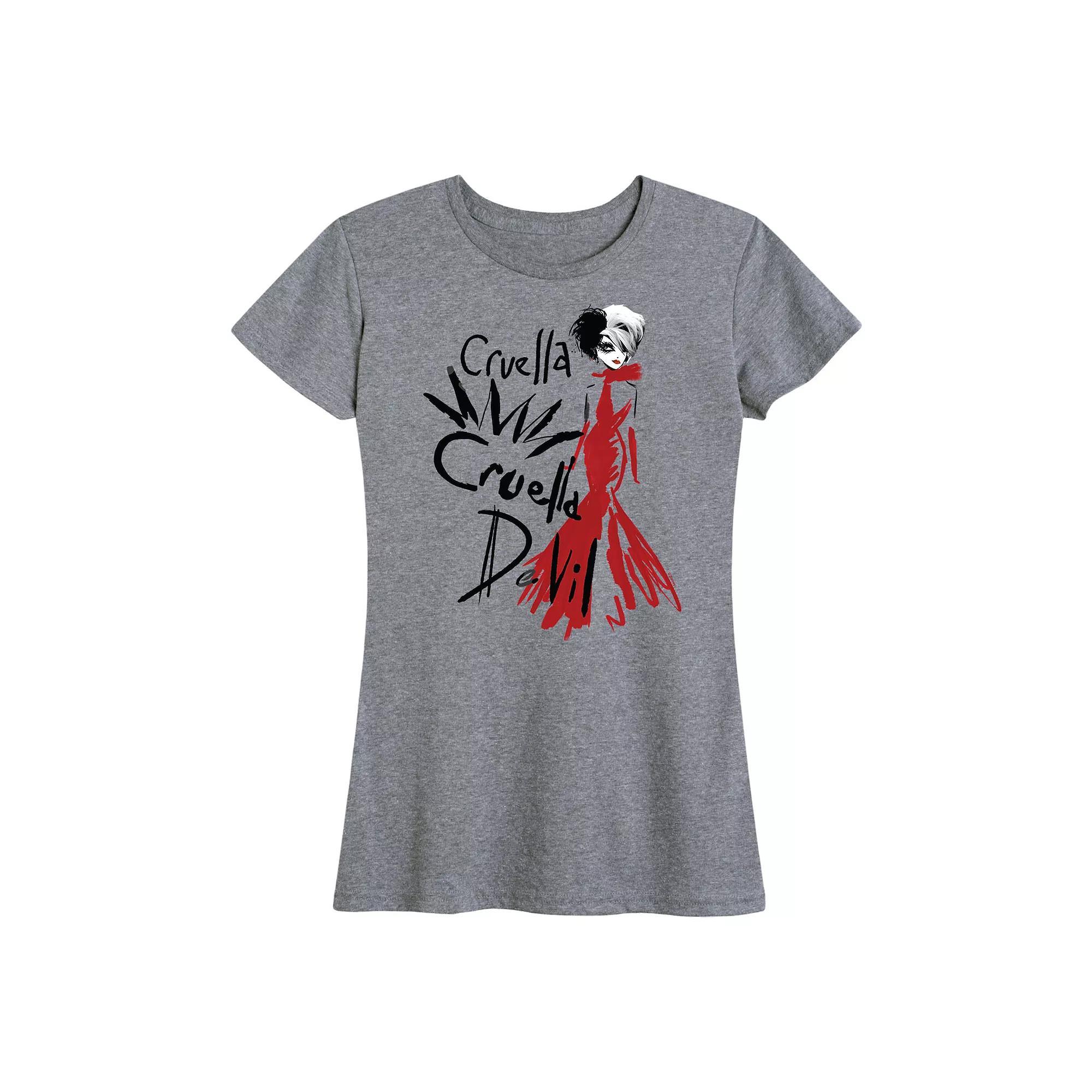 Disneys Cruella Womens De Vil Graphic Tee Grey Gray Product Image